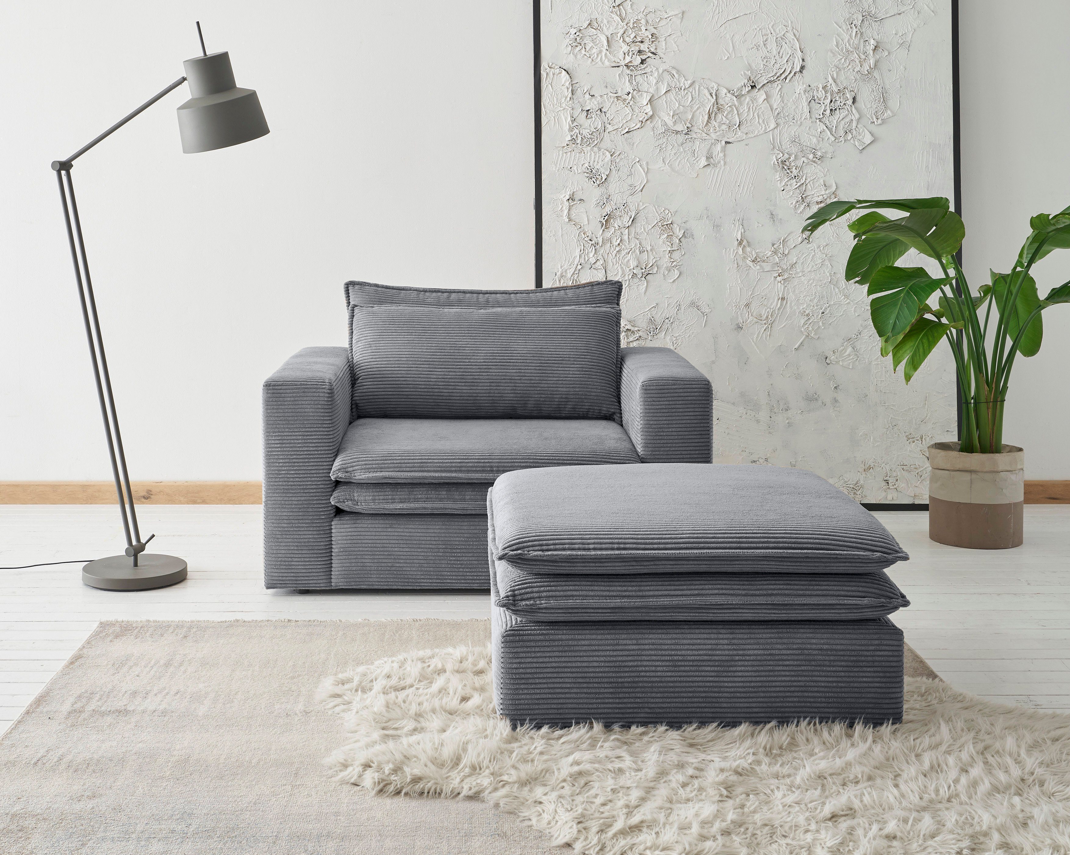Home affaire Sitzgruppe PIAGGE, (2-tlg), Hochwertiger Cord, Loveseat und Loveseat-Hocker im Set