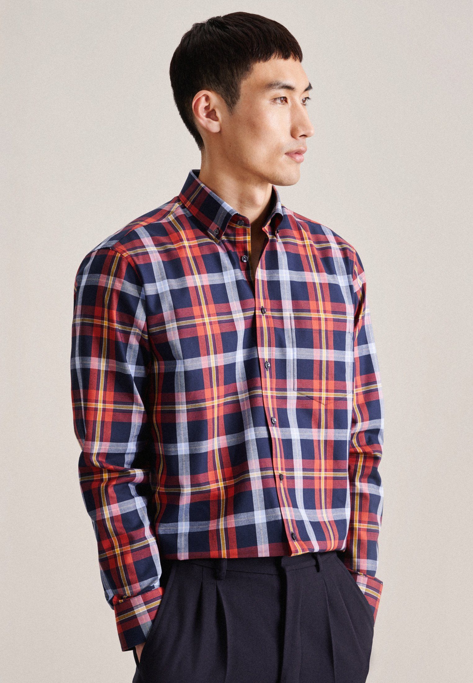 seidensticker Flanellhemd Regular Regular 1/1 Button-Down-Kragen günstig online kaufen