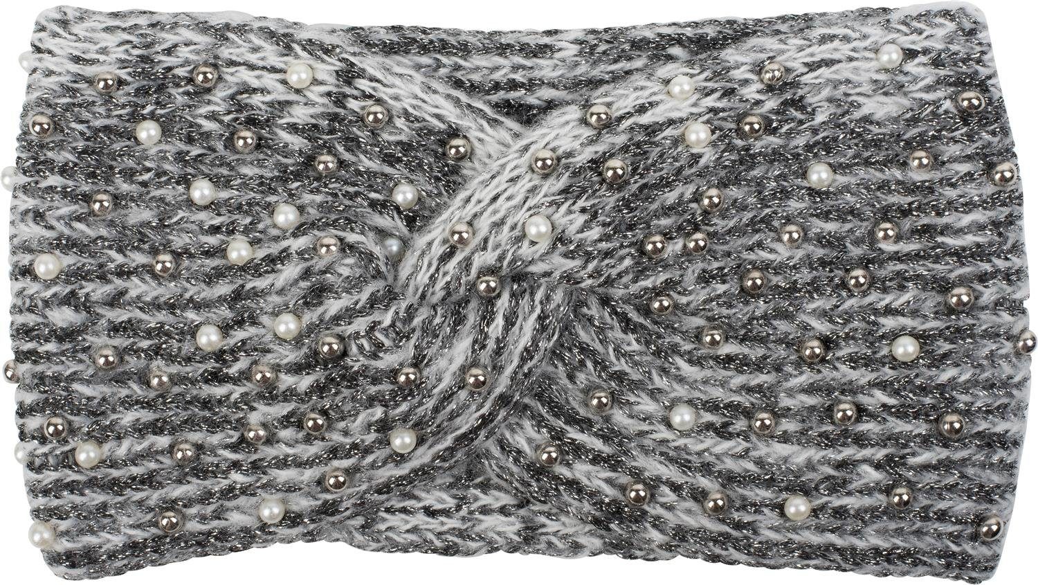 styleBREAKER Stirnband Strick Stirnband Perlen Metallic Faden und Knoten Detail (1-St)