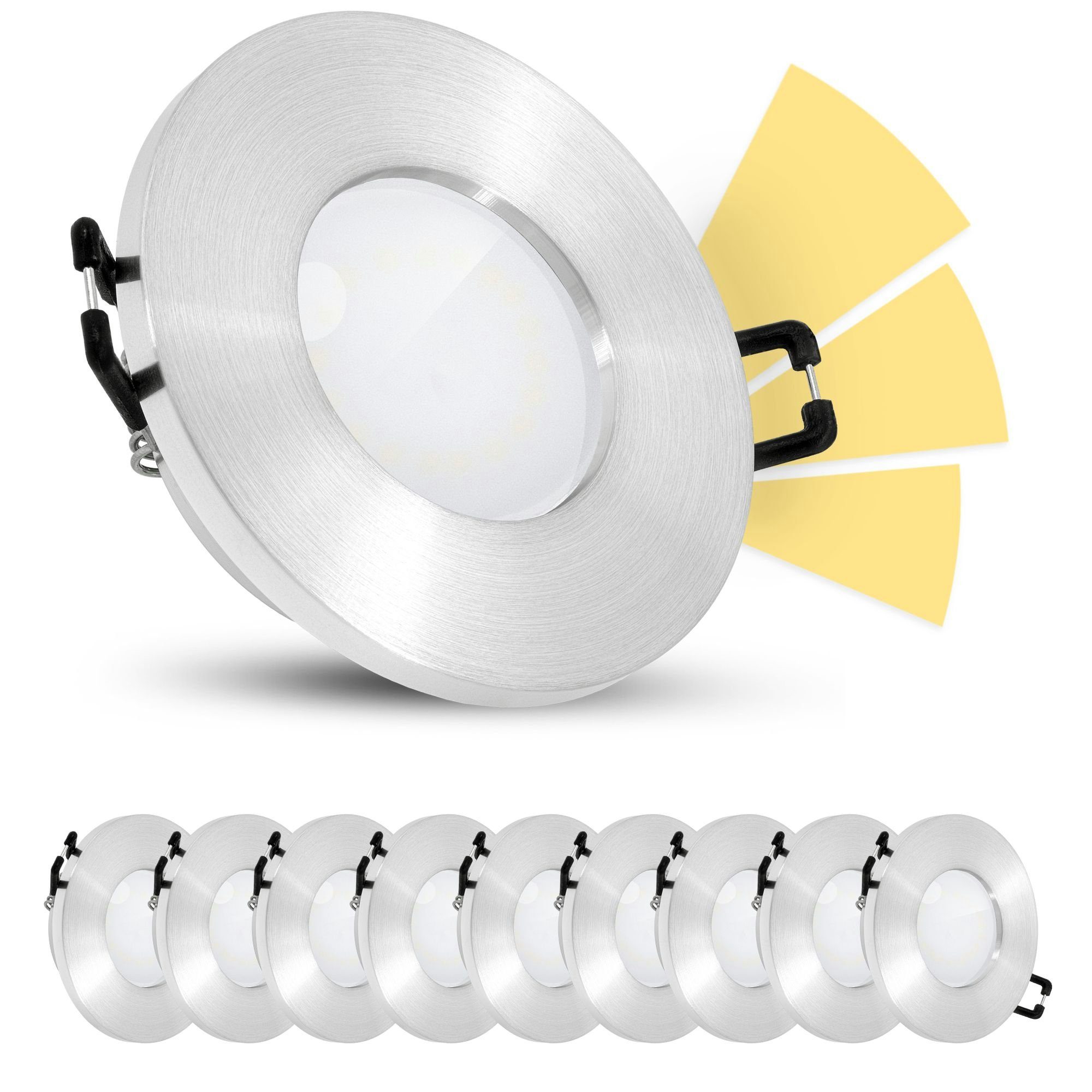 linovum LED Einbaustrahler inklusive Einbauleuchten 5W 230V, GU10 IP65 Bad Leuchtmittel Leuchtmittel warmweiss inklusive, LED fourSTEP Set 10er