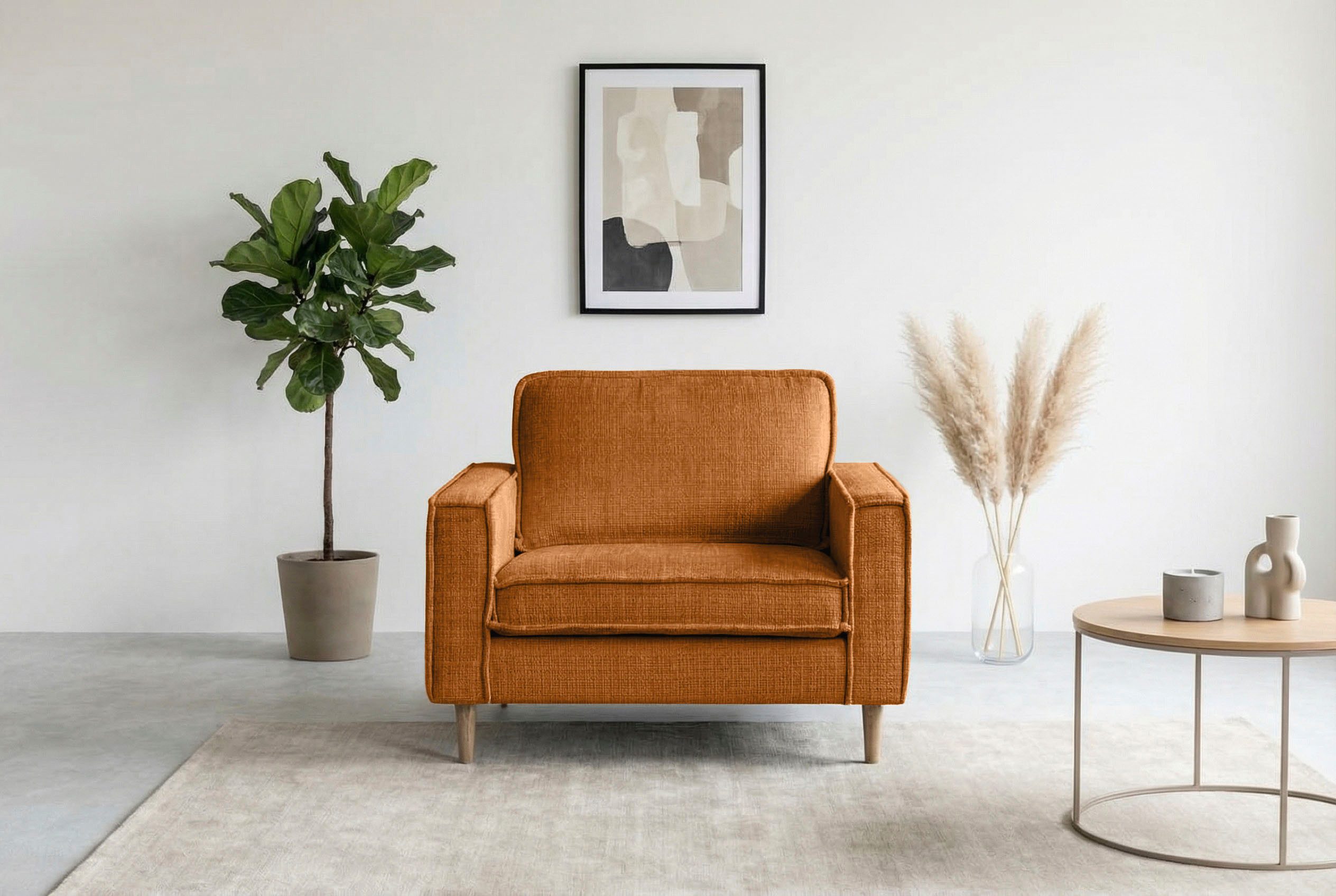 Home affaire Loveseat Pinto Skandi 105 cm, Chenille, Struktur, mit Keder, Massivholzfüße Eiche geräuchert