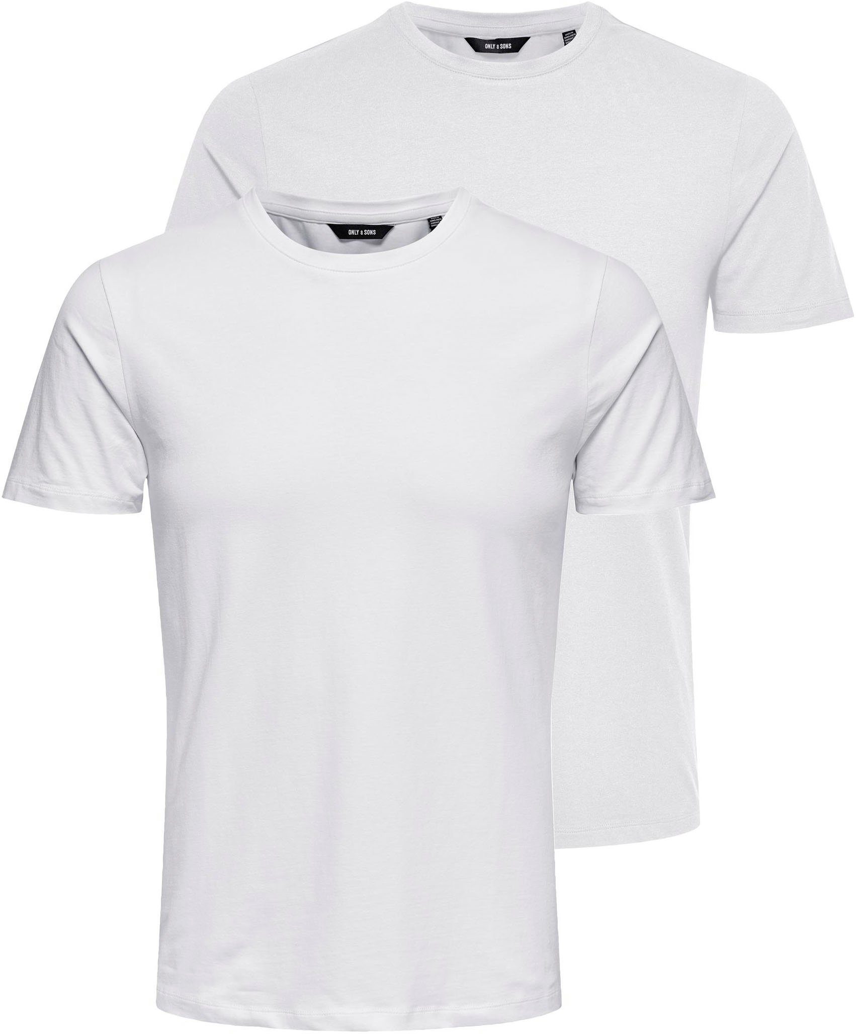 ONLY & SONS T-Shirt BASIC LIFE SLIM O-NECK 2-PACK (Packung, 2-tlg., 2er-Pack) weiß