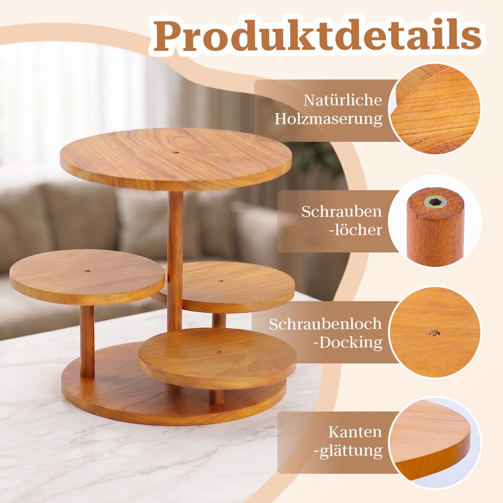 JOYOLEDER Etagere Tortenständer/Cupcake Ständer aus Holz 4 Etagen, Dessert-Halter-Turm, (mit mehreren Etagen, für Geburtstagsparty, Hochzeiten, Nachmittagstee & Heimpartys)