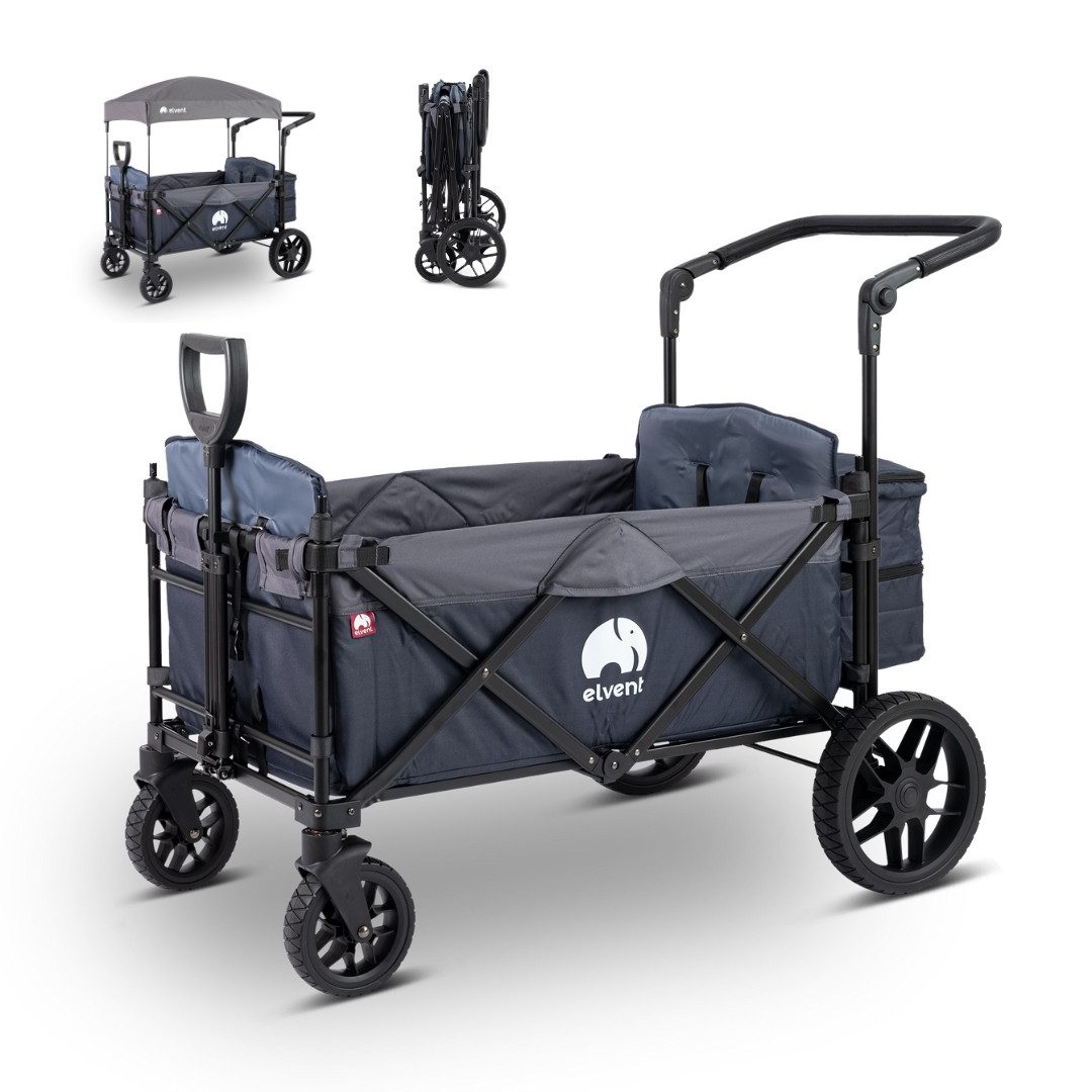elvent Bollerwagen AllRounder Premium, Kompakt faltbar, Für Familien mit 1-2 Kindern, Viel Platz für Gepäck