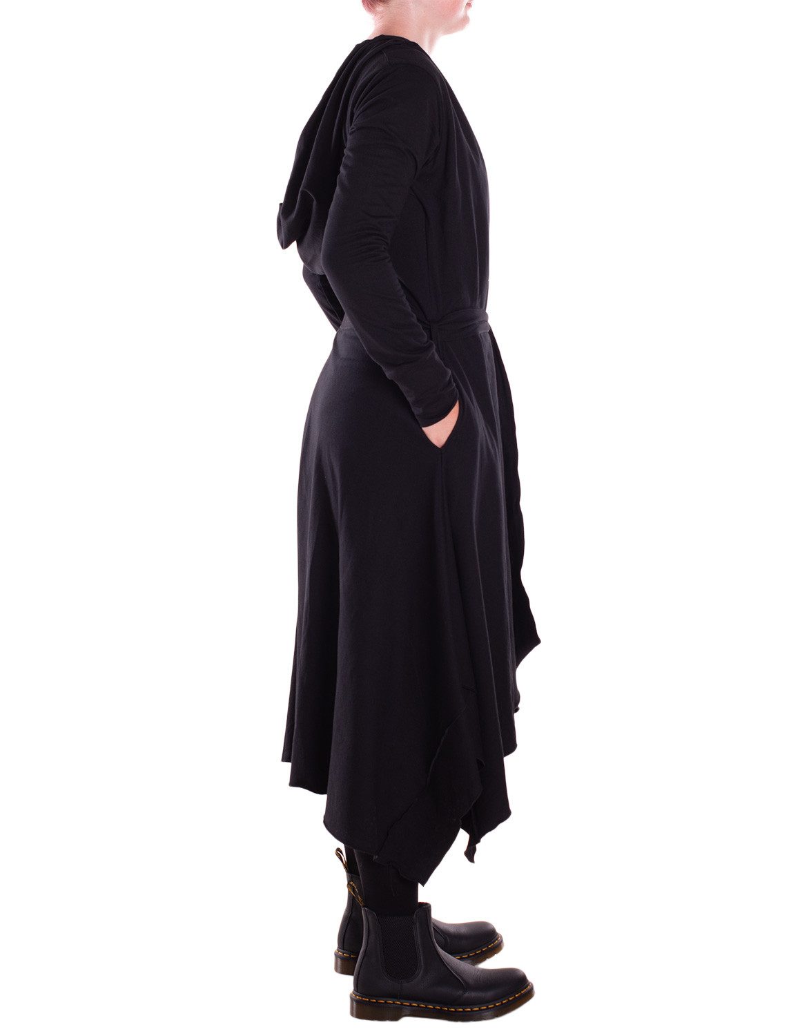 Vishes Kurzmantel Langer asymmetrischer Überwurf mit Kapuze, Taschen, Daumenlöchern Alternative Bekleidung, Ethno, Hippie, Retro Style