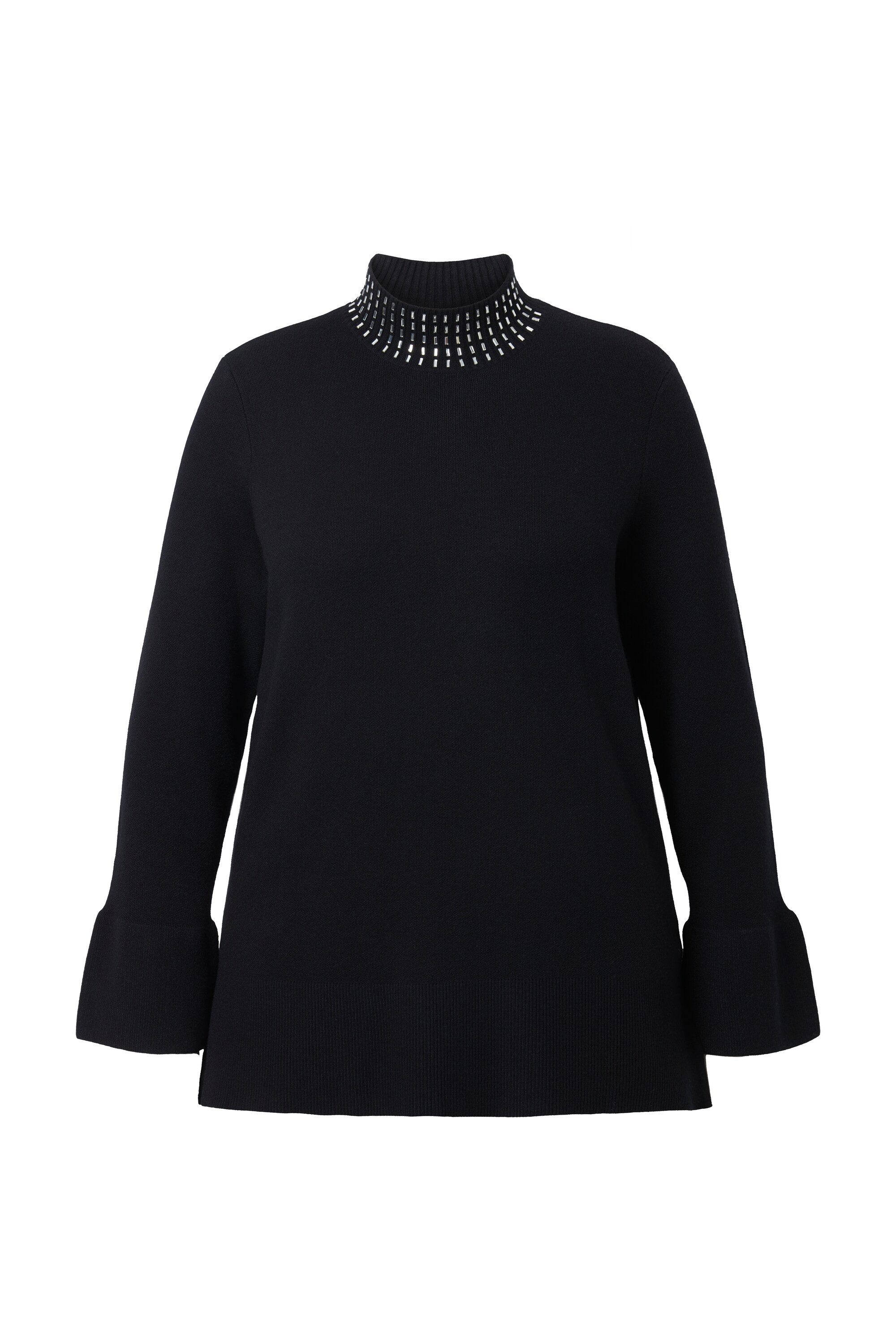 Ulla Popken Strickpullover Pullover Volantärmel Stehkragen günstig online kaufen