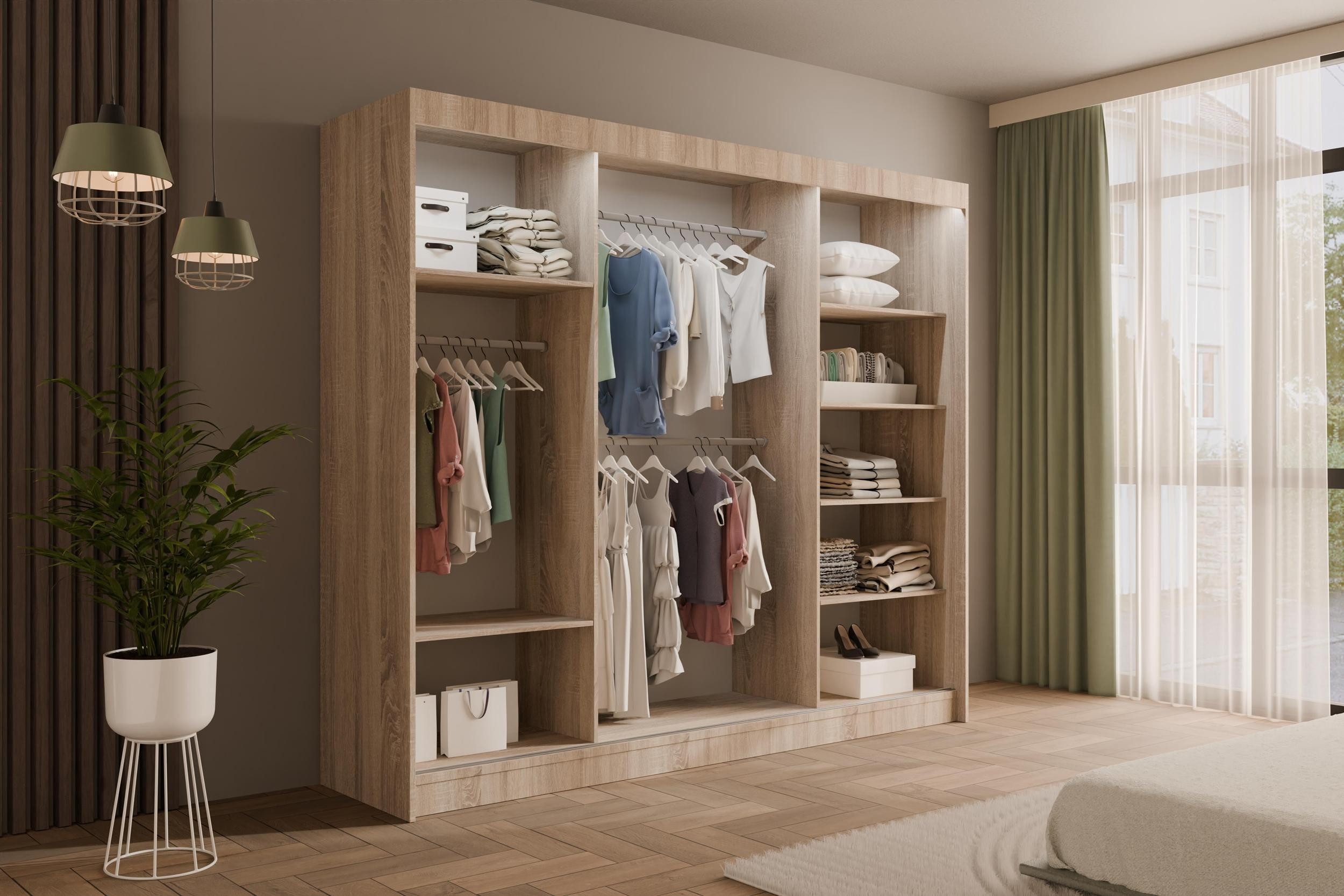 ALTDECOR Schiebetürenschrank VILANv2 (Kleiderschrank Garderobenschrank mit viel Stauraum Moderner Schrank) Vielseitiger Schwebetürenschrank LED Beleuchtung Lame – Bild 5 von 5