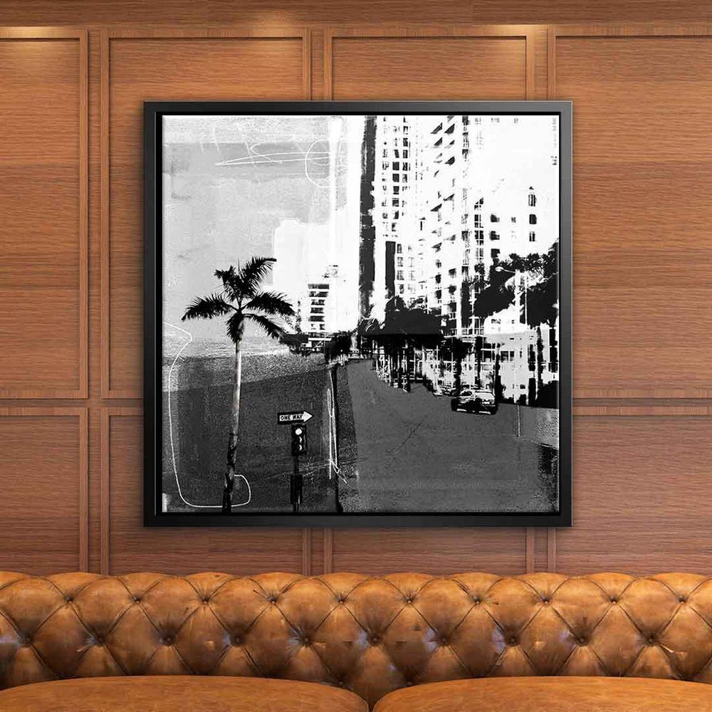 square Wandbild Miami, Vintage Vintage DOTCOMCANVAS® Leinwandbild silberner Rahmen weiß Miami quadratisch Leinwandbild schwarz