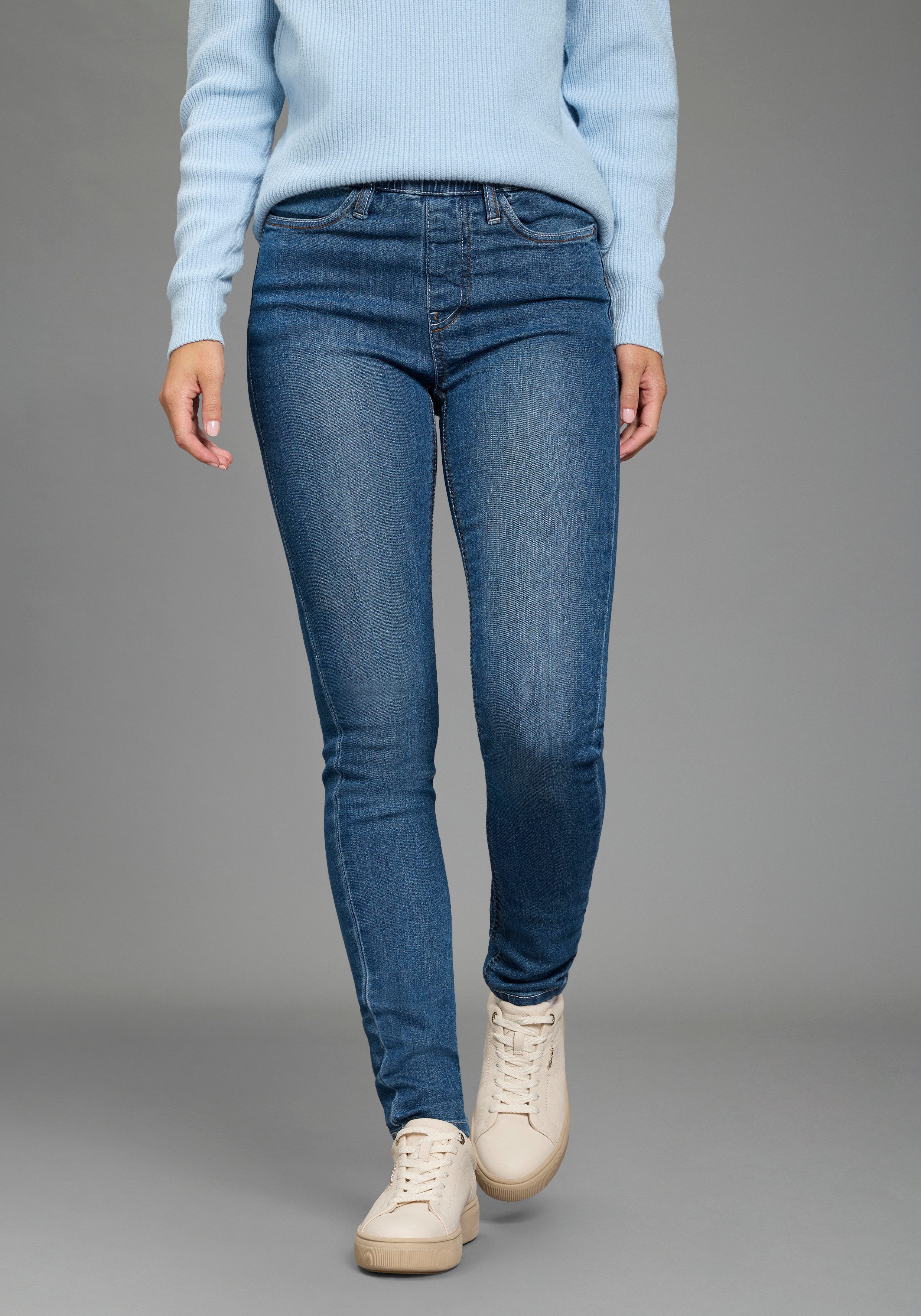 Arizona Jeansjeggings (Packung, 2er-Pack) enge Passform, Röhrenjeans, Used-Look-Waschung, hohe Leibhöhe