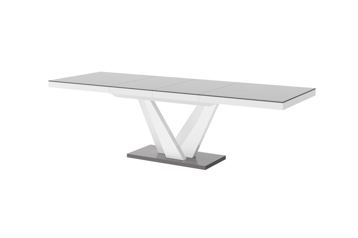 designimpex Esstisch Design Esstisch bis ausziehbar / Hochglanz Grau 160 Tisch Weiß HEV-111 256 cm Hochglanz