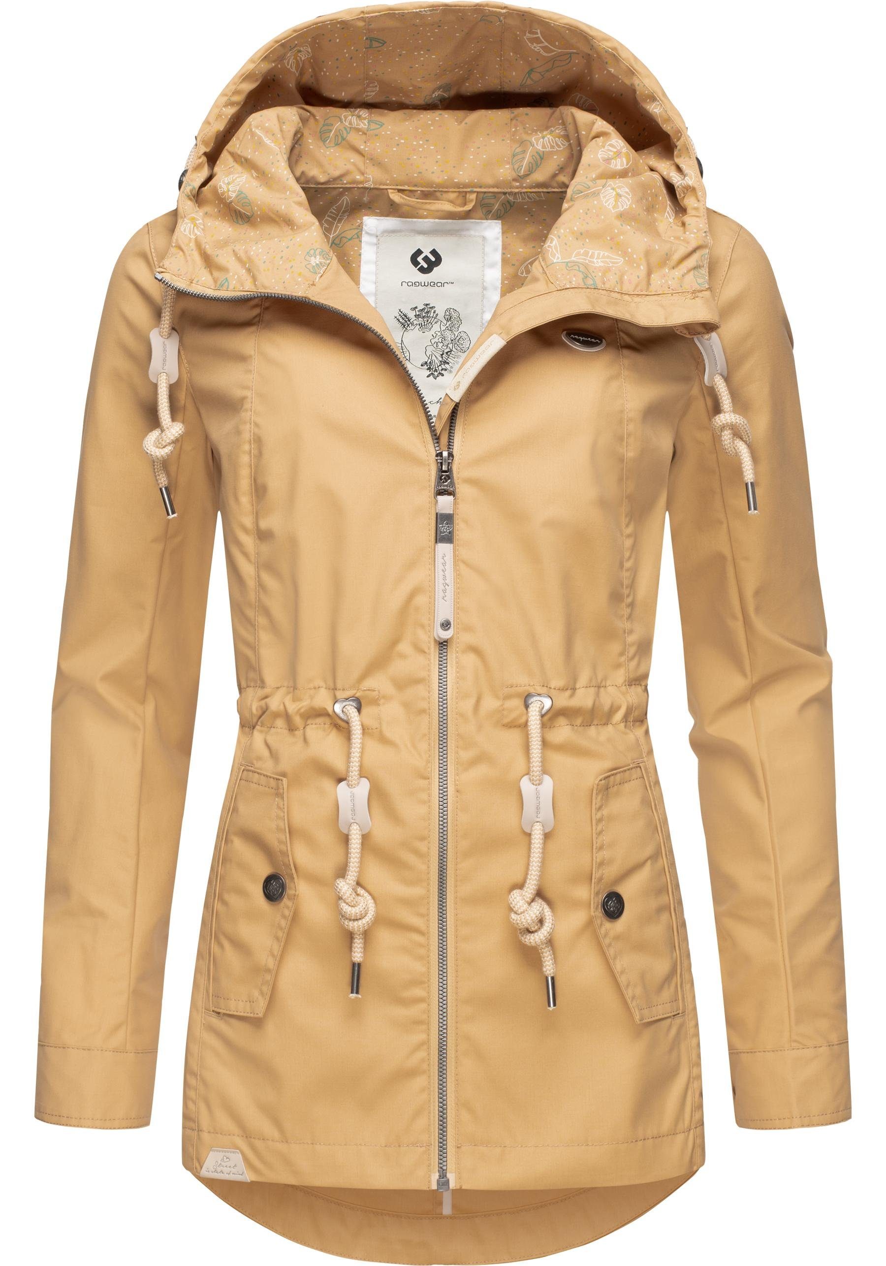 Ragwear Outdoorjacke Monadis leichte Frühlingsjacke mit dicken Tunnelzug-Kordeln sand