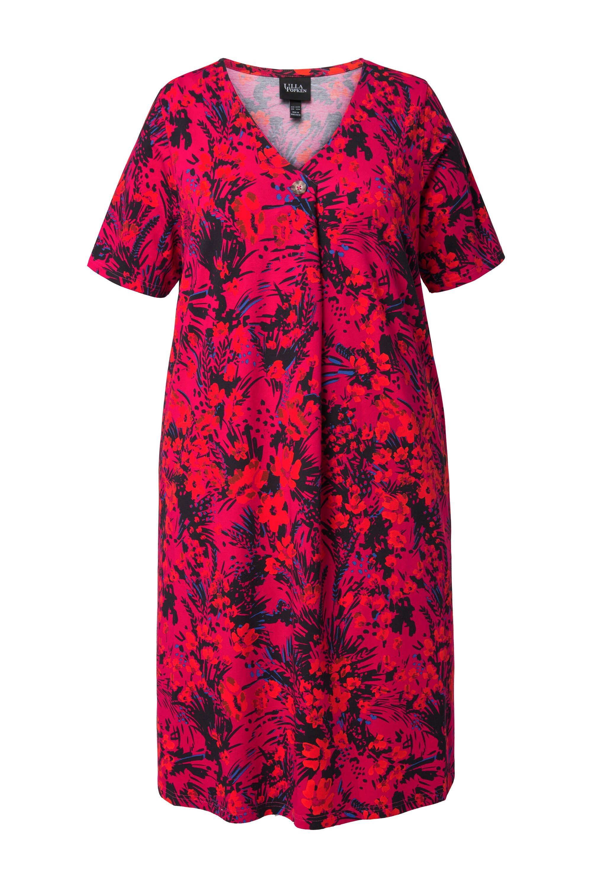 Ulla Popken Jerseykleid Jersey-Midikleid A-Linie V-Ausschnitt Halbarm günstig online kaufen