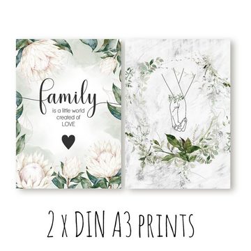 homestyle-accessoires Poster Bilder Set Wandbilder FAMILY - PROTEA GREENS DIN A3/A4/A5, (10 St), Ohne Bilderrahmen