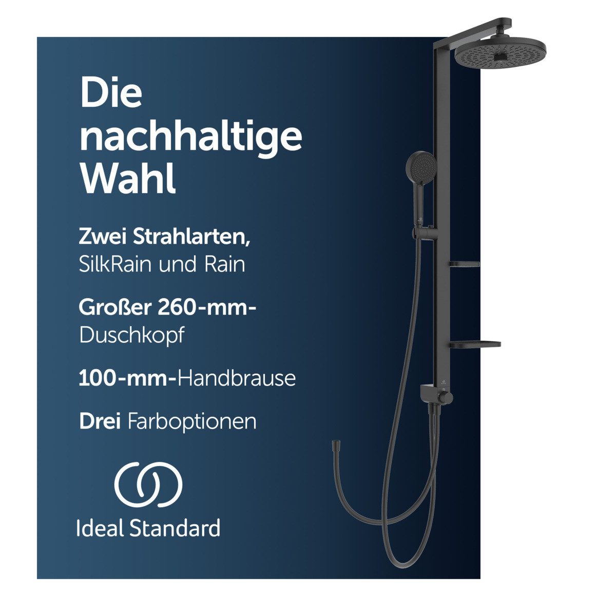 Ideal Standard Duschsystem Ceraflow Alu+, Höhe 110.40 cm, Multifunktionsbrause, WRAS, aus recyceltem Aluminium