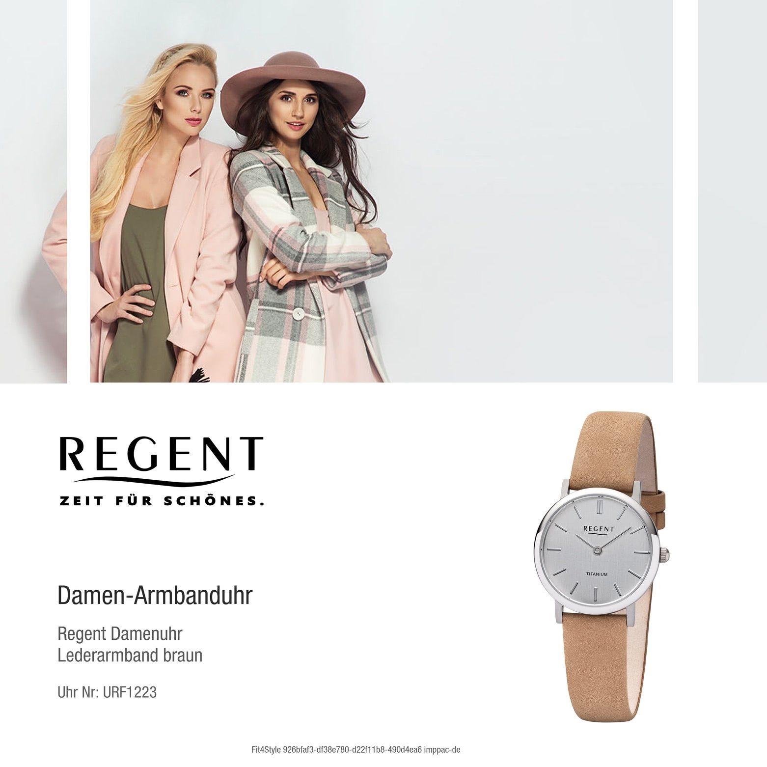 Regent Quarzuhr Regent Quarz, klein Damen Lederarmband Leder rund, F-1223 Uhr (ca. Armbanduhr 27mm), Damen