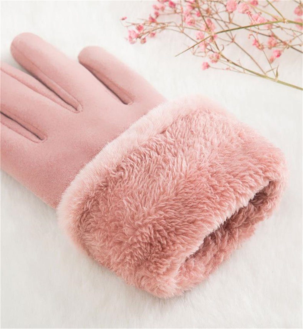 warme Damen-Mode-Handschuhe, Plüsch-Wildleder-Handschuhe Rouemi Lederhandschuhe Schwarz