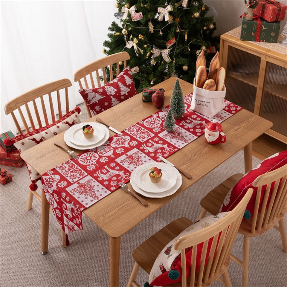 Rouemi Tischband Weihnachten Tischdecke, Weihnachten Polyester Elch Druck  Tischdecken, 35×180cm