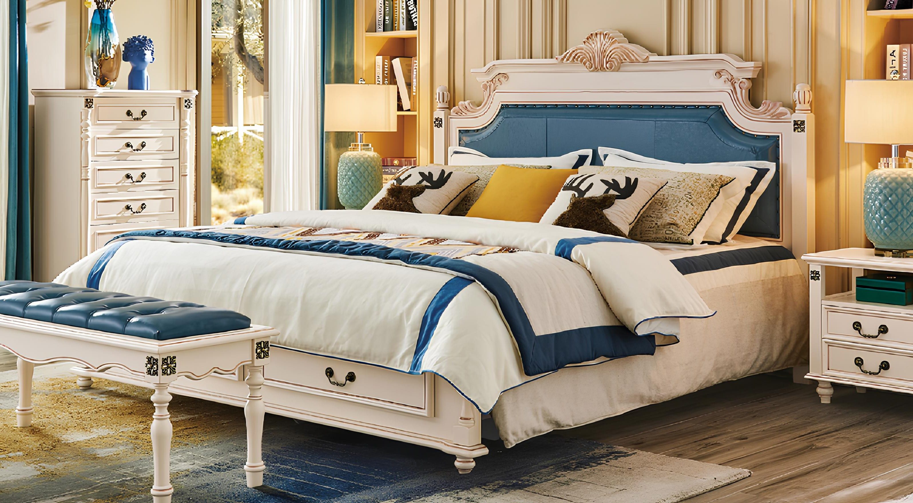 Xlmoebel Holzbett Luxuriöses Barockbett aus Holz mit eleganter Polsterung (Bett, 1-tlg., Bett), Hergestellt in Europa