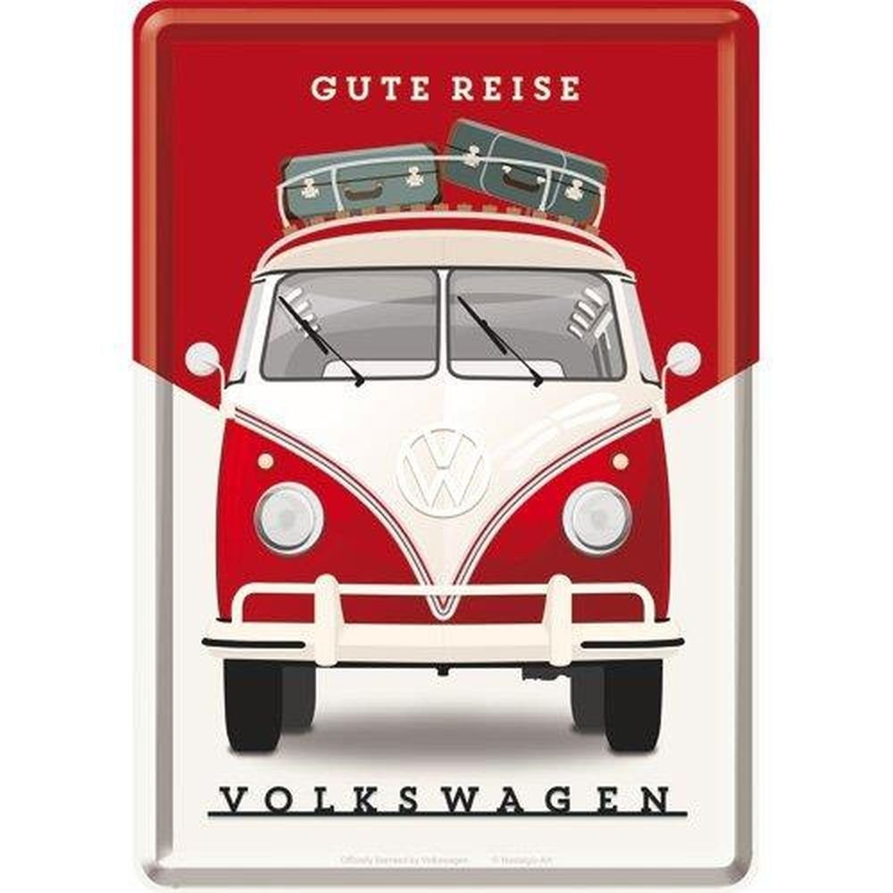 Metallschild Blechpostkarte - Volkswagen - VW Bulli - Gute Reise