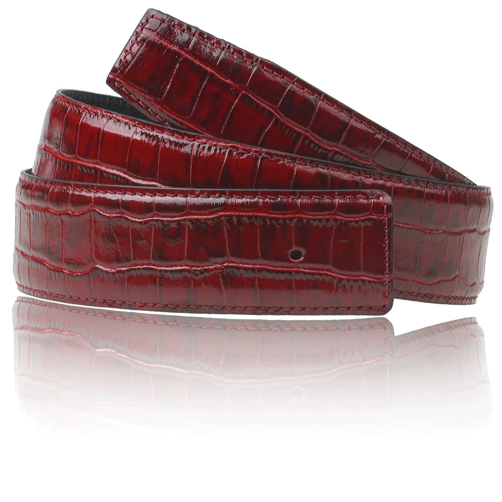 Erdi Ünver Ledergürtel Wendegürtel Krokodil Bordo 32mm ohne H Schnalle & H Gürtelschnalle Gürtel ohne Schnalle