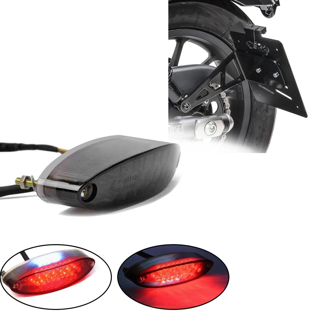 Halter LED Rücklicht mit Bremslicht und Dauerlicht mit E-Prüfzeichen + Seitli