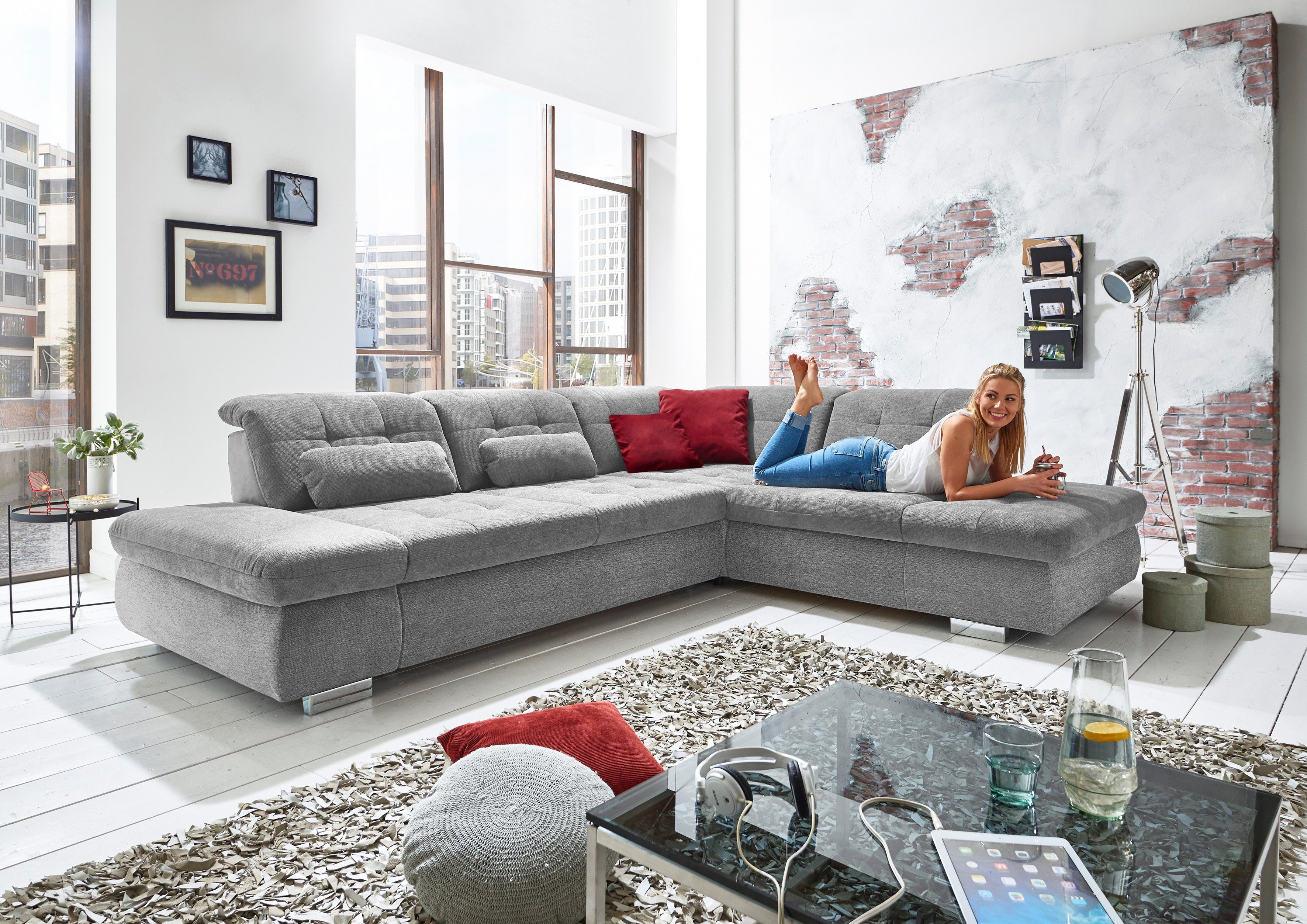 | Bettfunktion, Belle Sitztiefen- PlanBar silver MP-IN17004, Die silver silver Ecksofa mit Kopfteilverstellung und wahlweise Belle | Belle