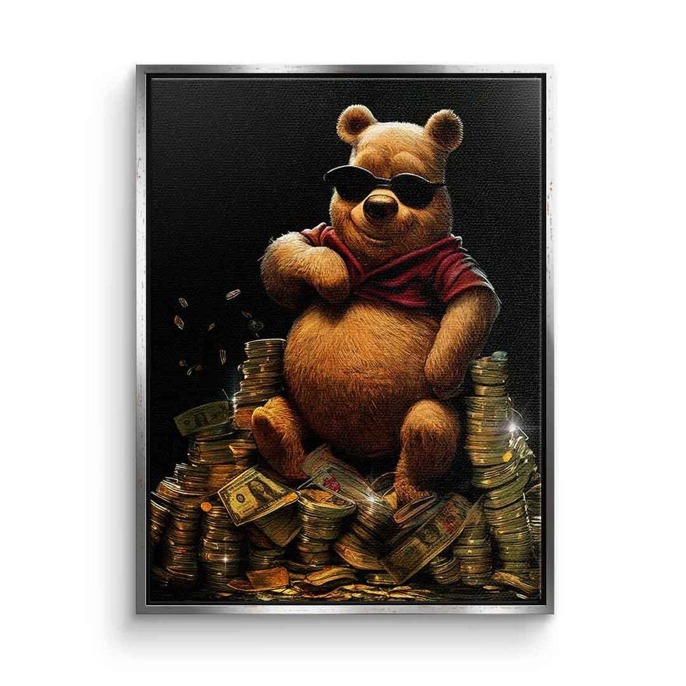 DOTCOMCANVAS® Leinwandbild, Leinwandbild Money Bear Pu der Bär Winnie the Pooh Luxus Geld premium silberner Rahmen