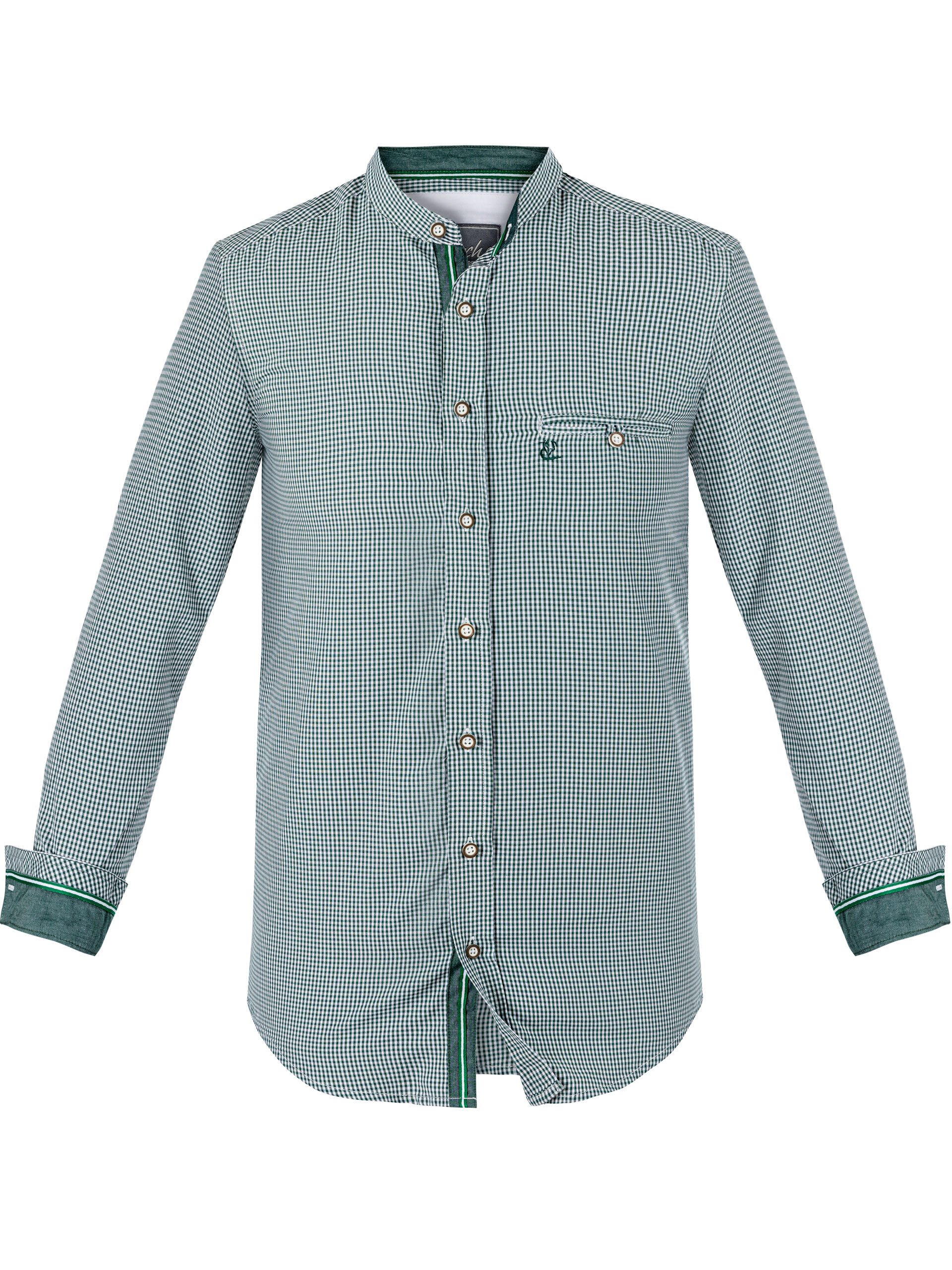 FUCHS Trachtenhemd Trachtenhemd Herren Grün Slim Fit Wiesn Stehkragen Trachtenmode (1-tlg)