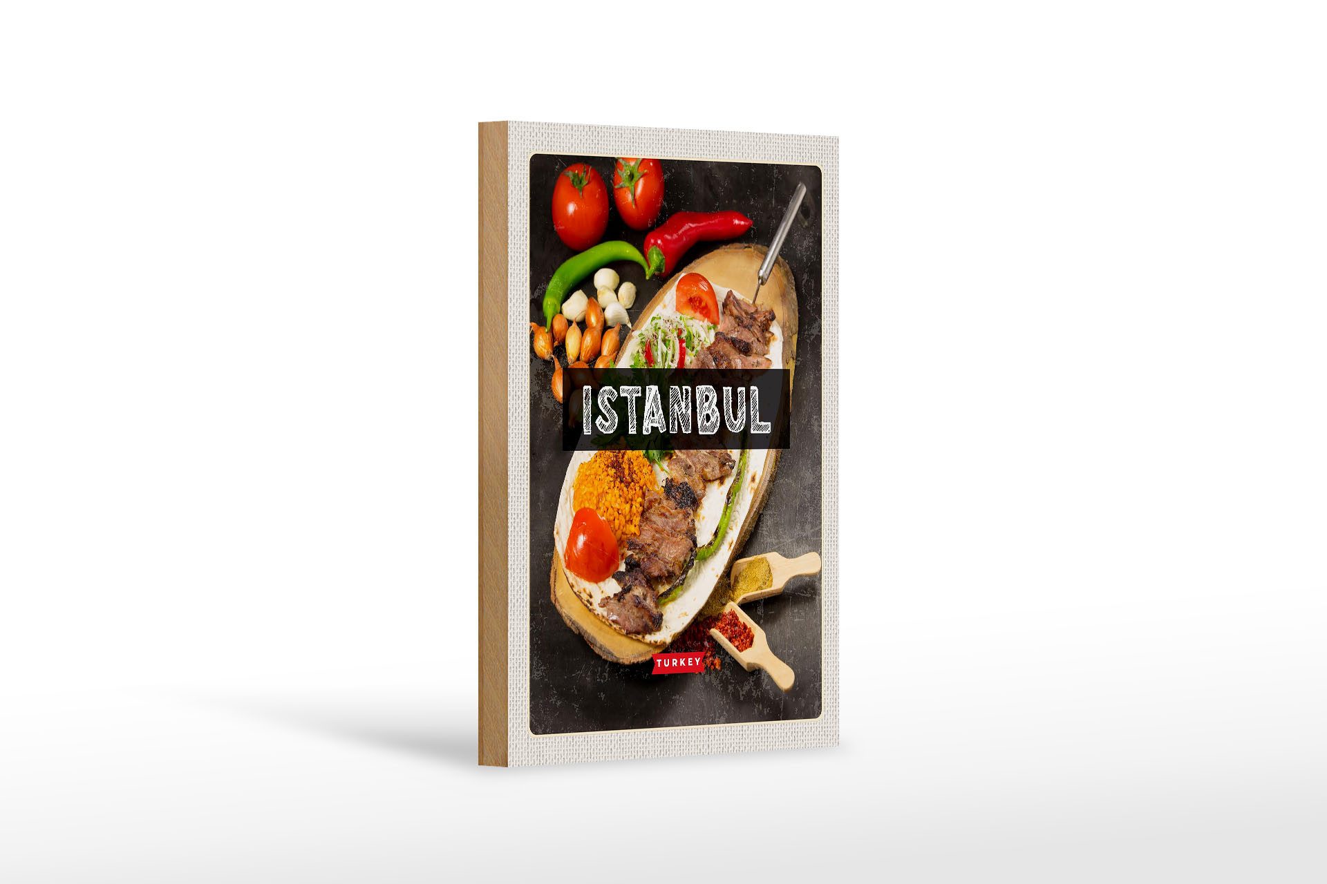 Femer GmbH Holzbild Reise 12x18 cm Istanbul Turkey Kebab Fleisch Steak, (1 St), Glatte Holzfaserplatte (MDF), vorn beschichtet