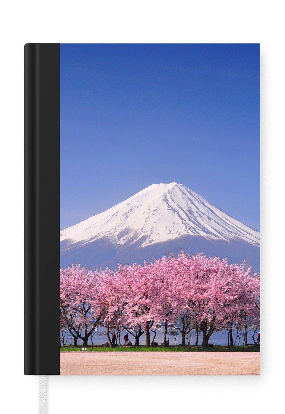 MuchoWow Notizbuch Fuji in Asien mit Kirschblüten im Vordergrund, Journal, Merkzettel, Tagebuch, Notizheft, A5, 98 Seiten, Haushaltsbuch