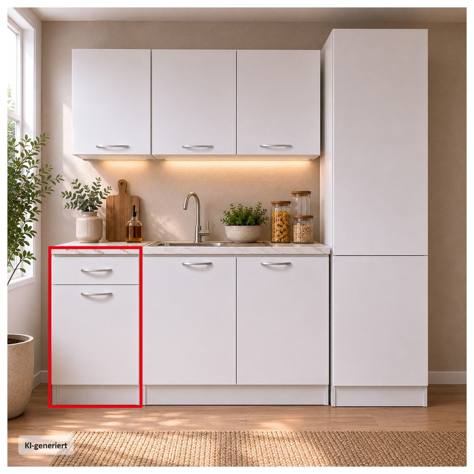 HTI-Living Unterschrank Küchenunterschrank Jenna Weiß 40 cm (1 Stück, 1-St., 1 Küchenunterschrank) Modular erweiterbar, modernes Design, Arbeitsplatte Marmoroptik