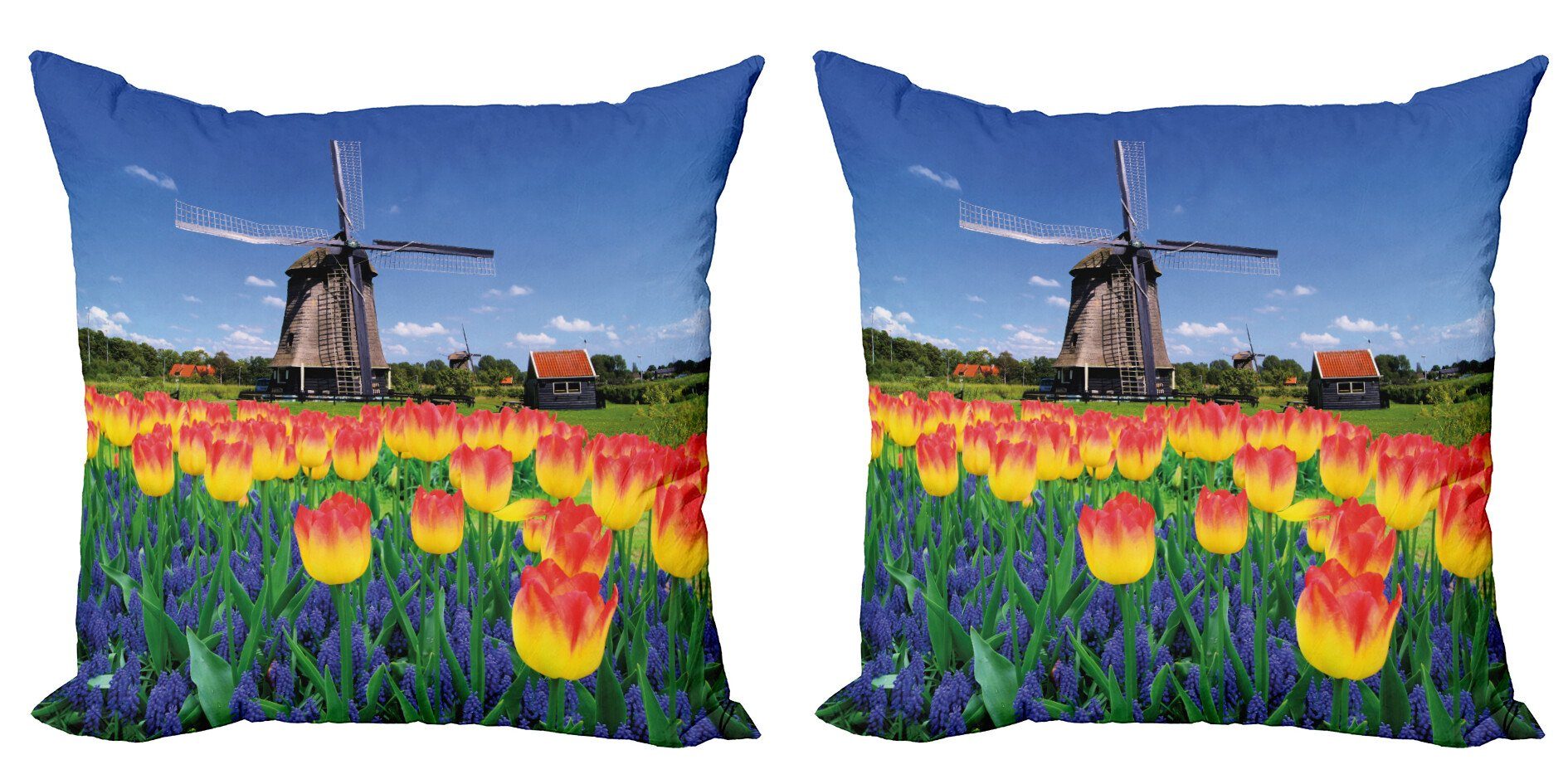 Tulip Stück), Accent Digitaldruck, Modern Blume Windmill Abakuhaus Doppelseitiger (2 Kissenbezüge Blooming