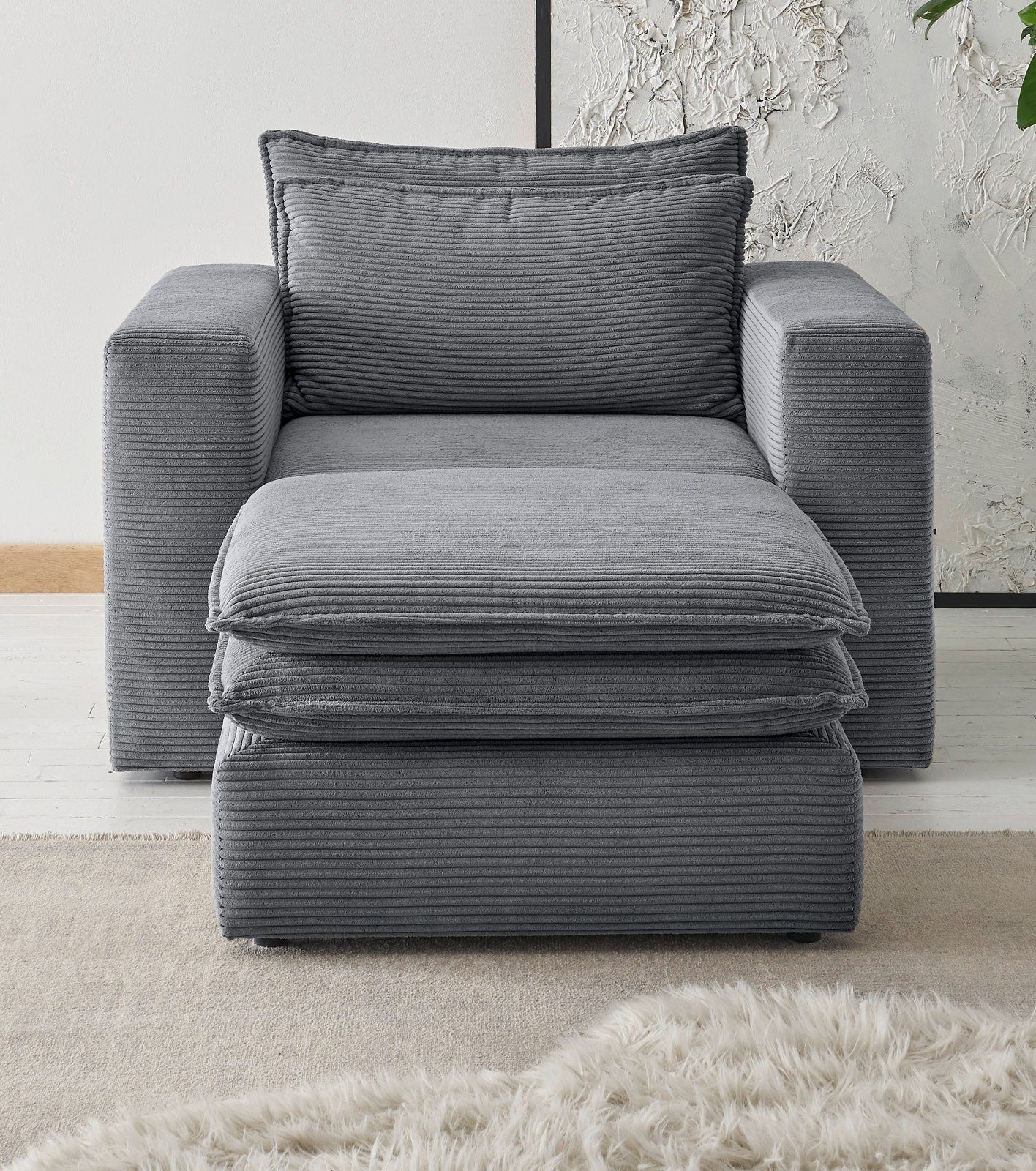 Furn.Design Loungesessel Pesaro (Polstersessel mit Cordbezug, Breite 110 cm), wahlweise mit Hocker