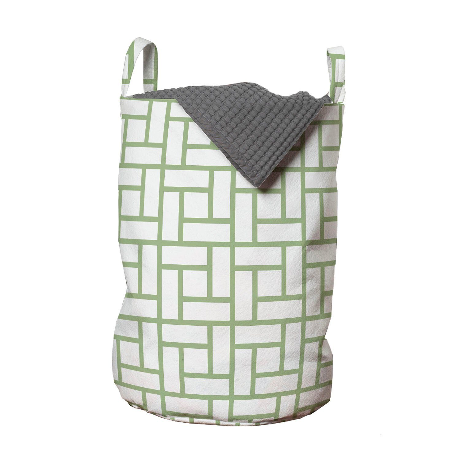 Abakuhaus Wäschesäckchen Wäschekorb mit Griffen Kordelzugverschluss für Waschsalons, Grün Maze geformte Quadrate Linien