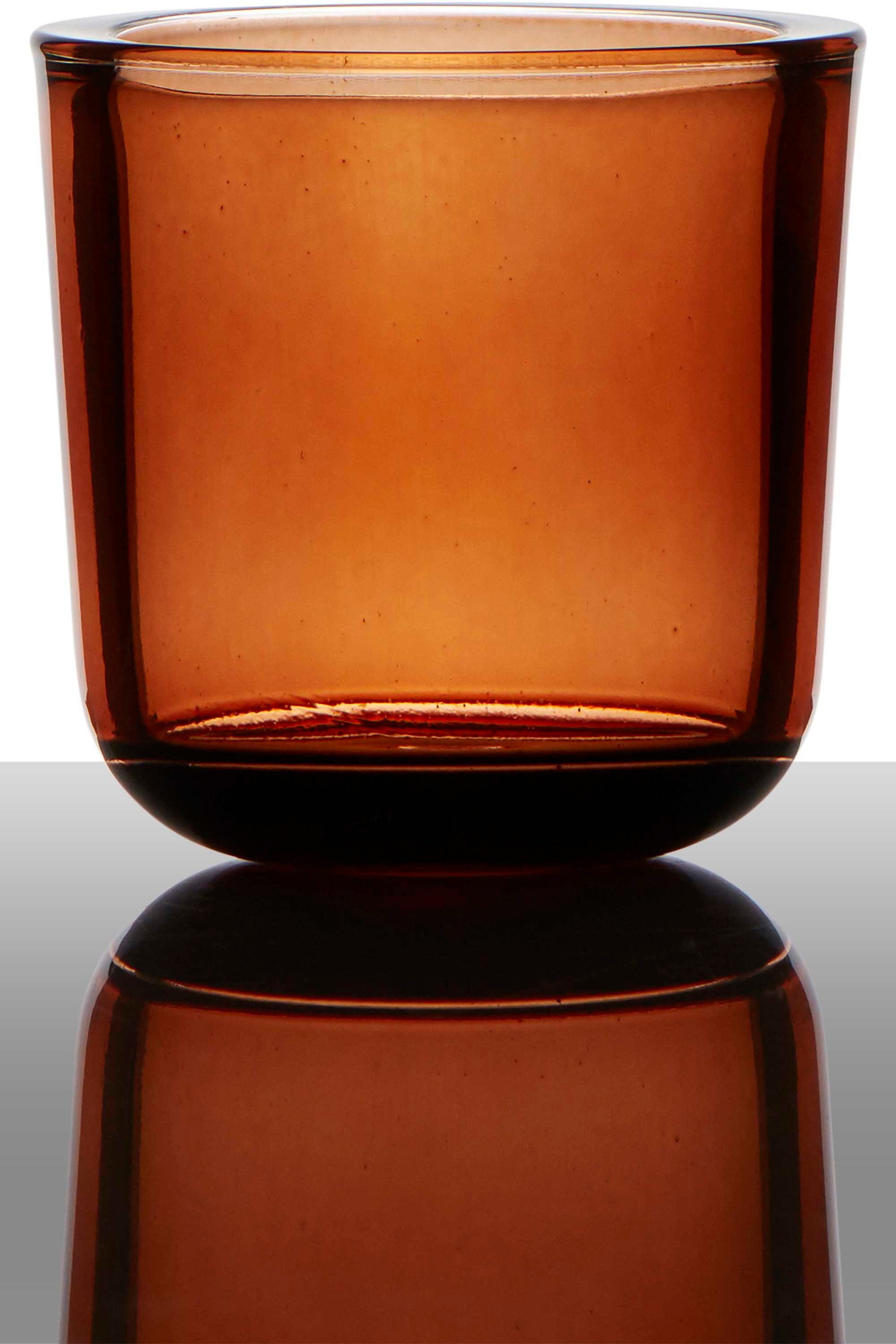 INNA-Glas Kerzenhalter Teelichtglas Nick, Zylinder - Rund, orange transparent, 7,5cm, Ø 7,5cm