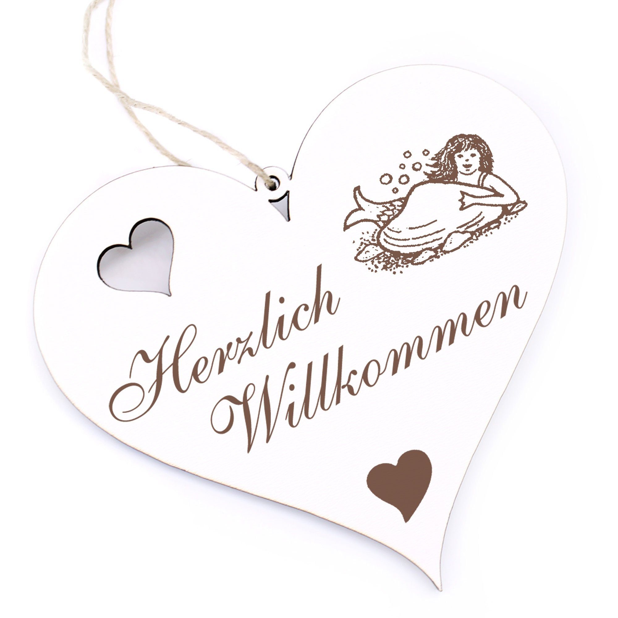 Dekolando Hängedekoration Herzlich Willkommen - mit Meerjungfrau - 13x12cm Muschel