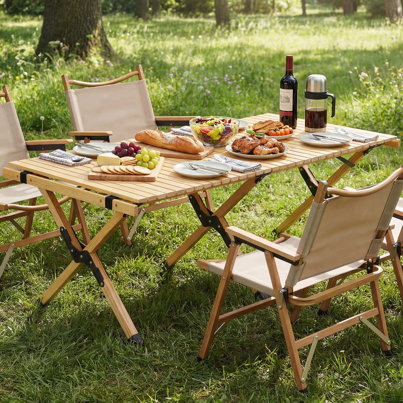 COSTWAY Campingtisch (1-St), Picknicktisch klappbar mit aufrollbarer Tischplatte