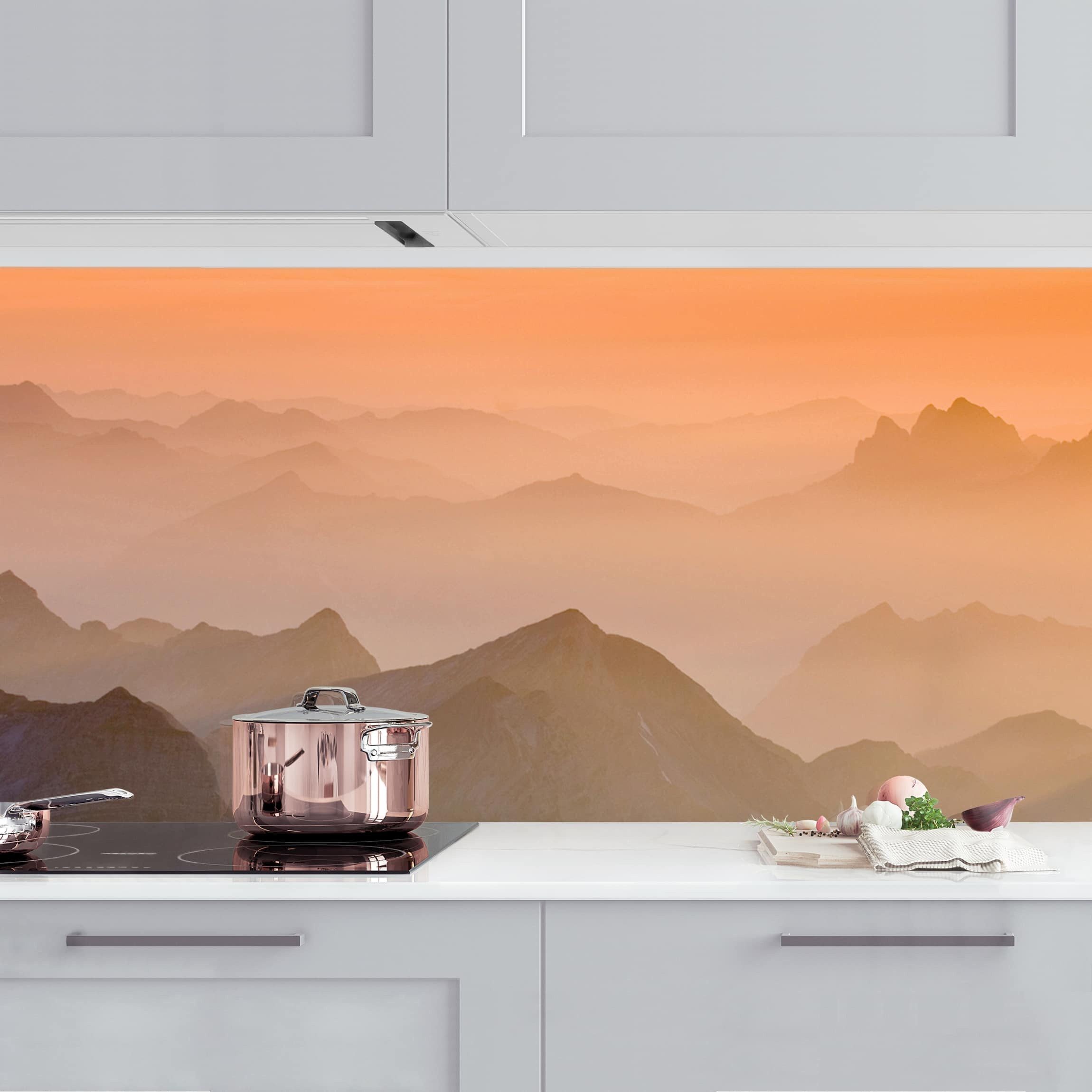 Bilderdepot24 Küchenrückwand selbstklebend orange Wald Motiv, (1-tlg., Nischenrückwand - für Fliesenspiegel ohne Bohren - glänzend), Nischenrückwand fugenlos Wandpaneel Küche Herd