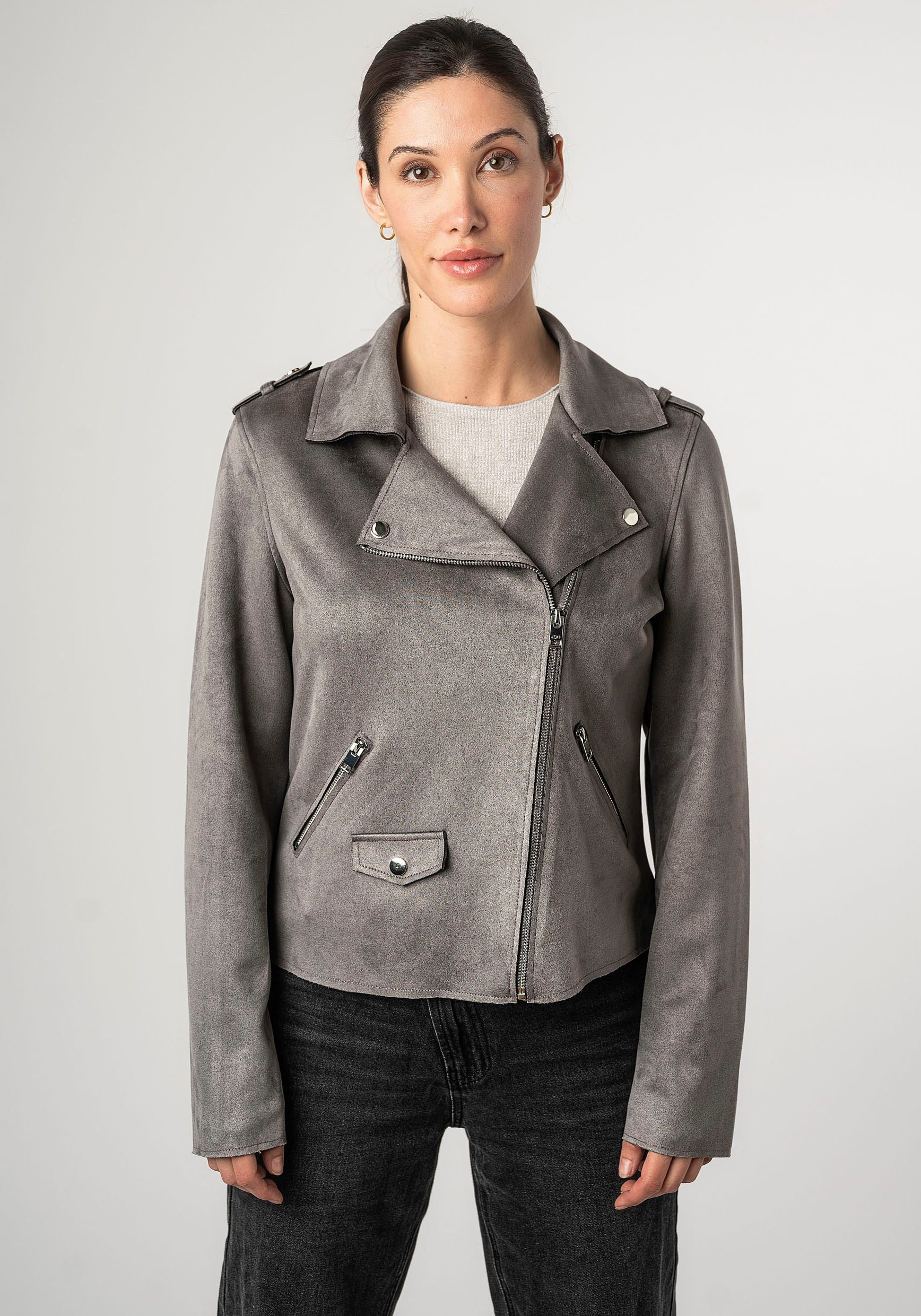 Mauritius Lederimitatjacke 2Wtomiwa mit Schulterklappen, mit Nieten günstig online kaufen