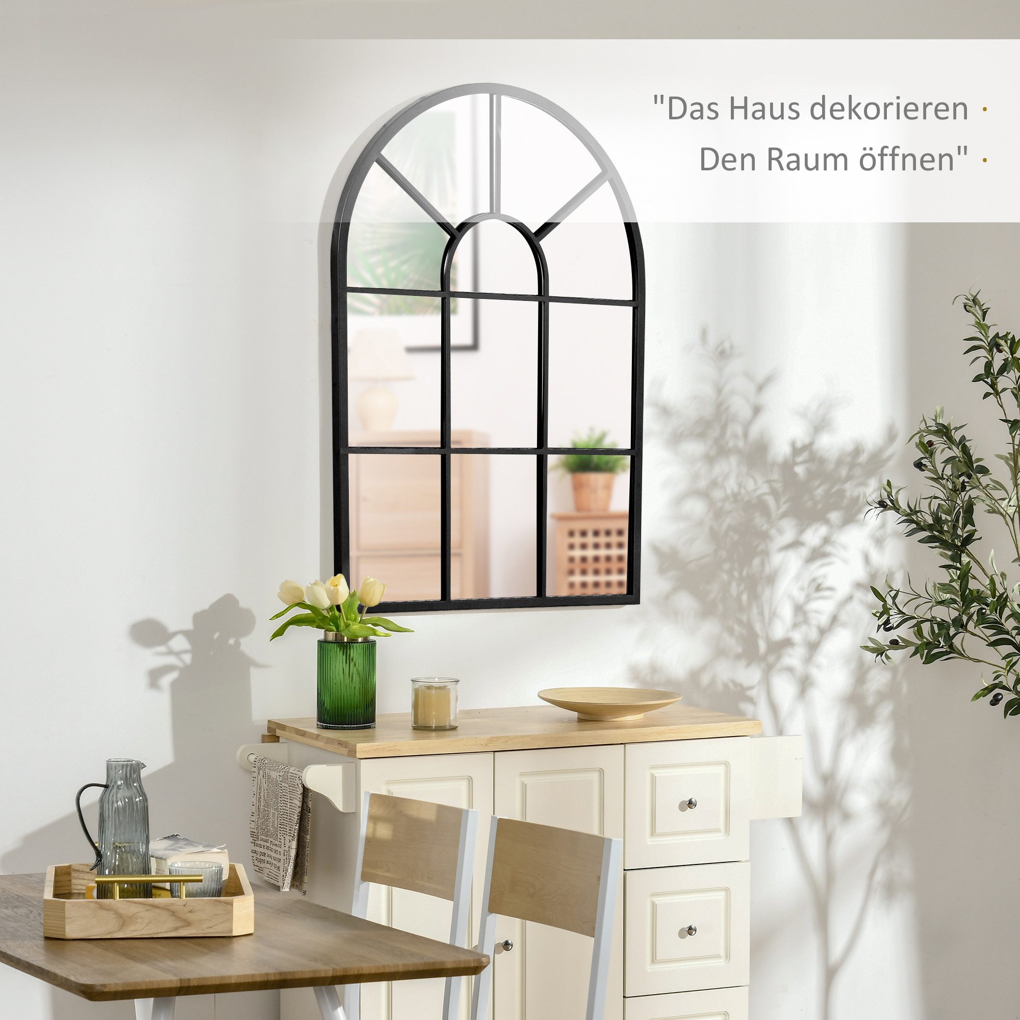 HOMCOM Wandspiegel Hängespiegel Flurspiegel mit Metallrahmen für Schlafzimmer (Fensterspiegel, 1-St., Spiegel), Schwarz 91 cm x 60 cm x 2 cm – Bild 4 von 5