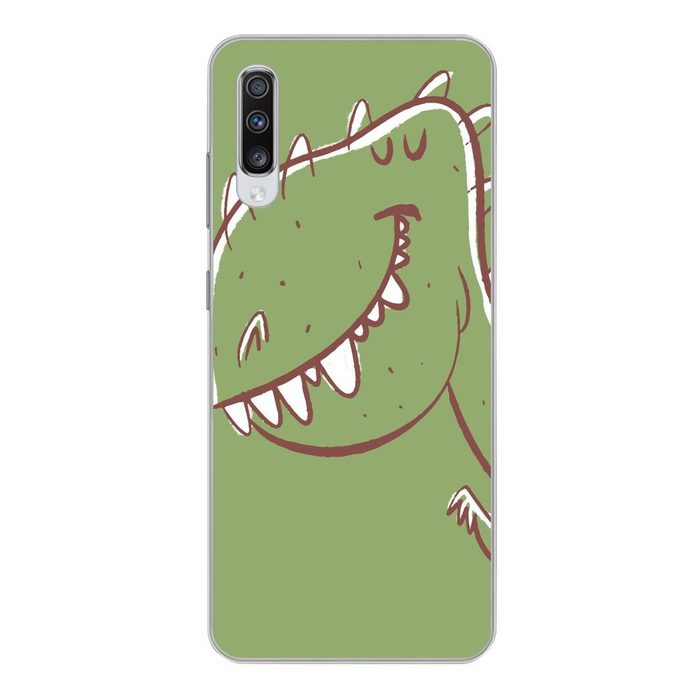 MuchoWow Handyhülle Dinosaurier - Tiere - Grün - Zeichnung - Kinder - Kinder Phone Case Handyhülle Samsung Galaxy A70 Silikon Schutzhülle