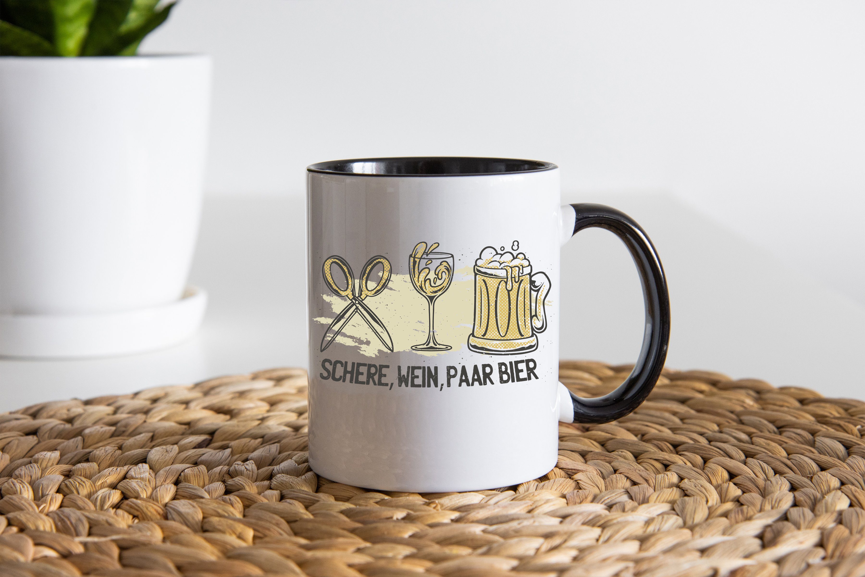 Youth Designz Weiß/Schwarz Tasse Paar Kaffeetasse Wein mit Print Bier Geschemk, lustigem Schere Keramik