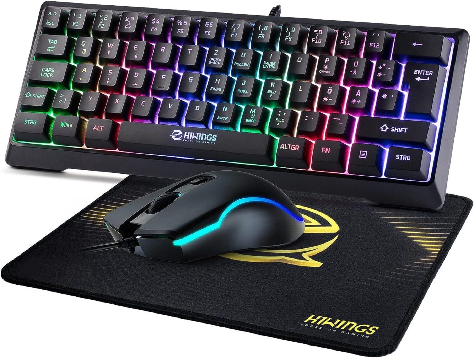 Hiwings RGB kabelgebunden Gaming-Maus und Gaming-Tastatur mit Mauspad Tastatur-, Maus- und Mauspad-Set