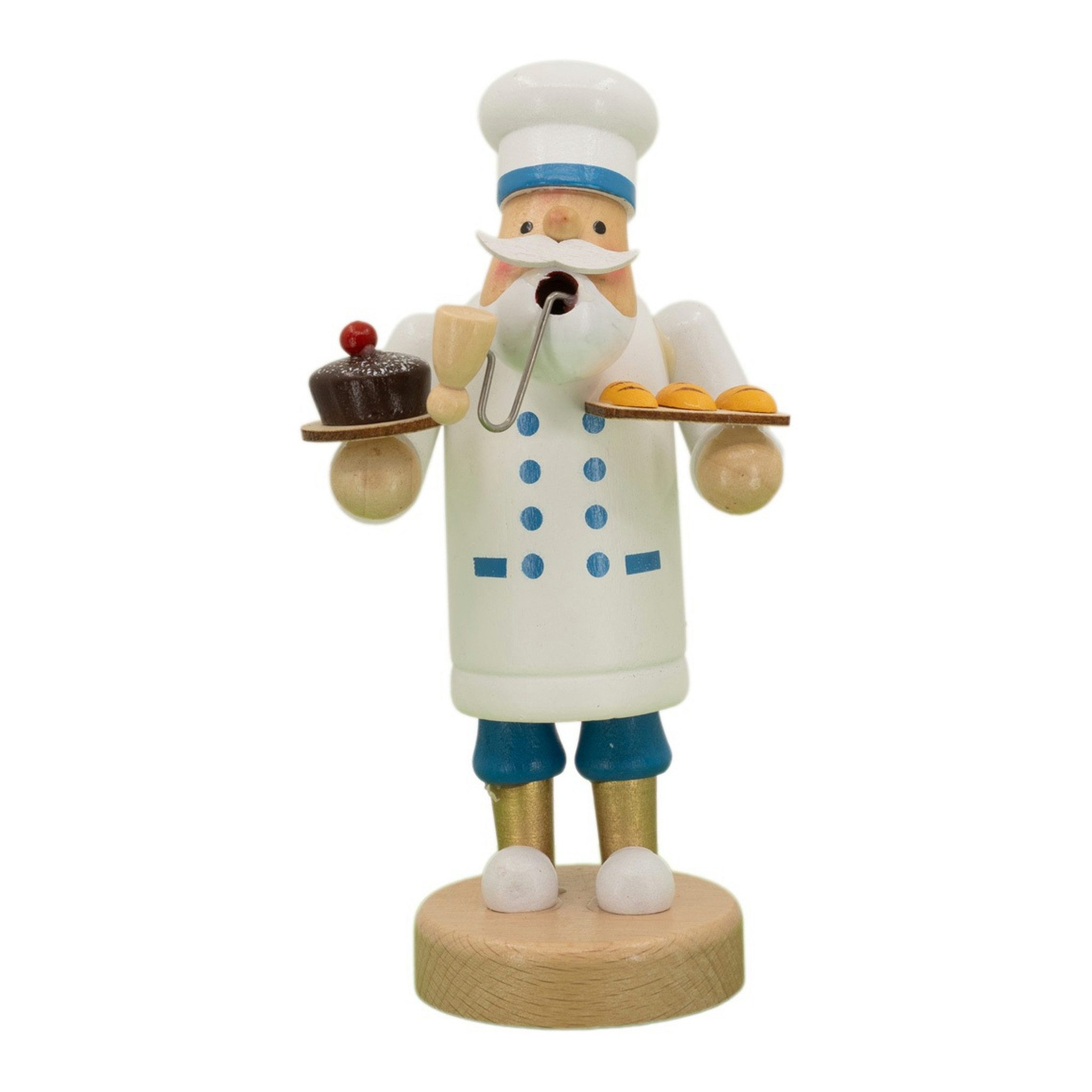 Kaladia Räuchermännchen Räucherfigur Bäcker - aus Holz - ca. 14 cm - für Räucherkerzen Größe M, Ideale Dekoration für Tisch, Schrank und mehr - als Geschenk geeignet