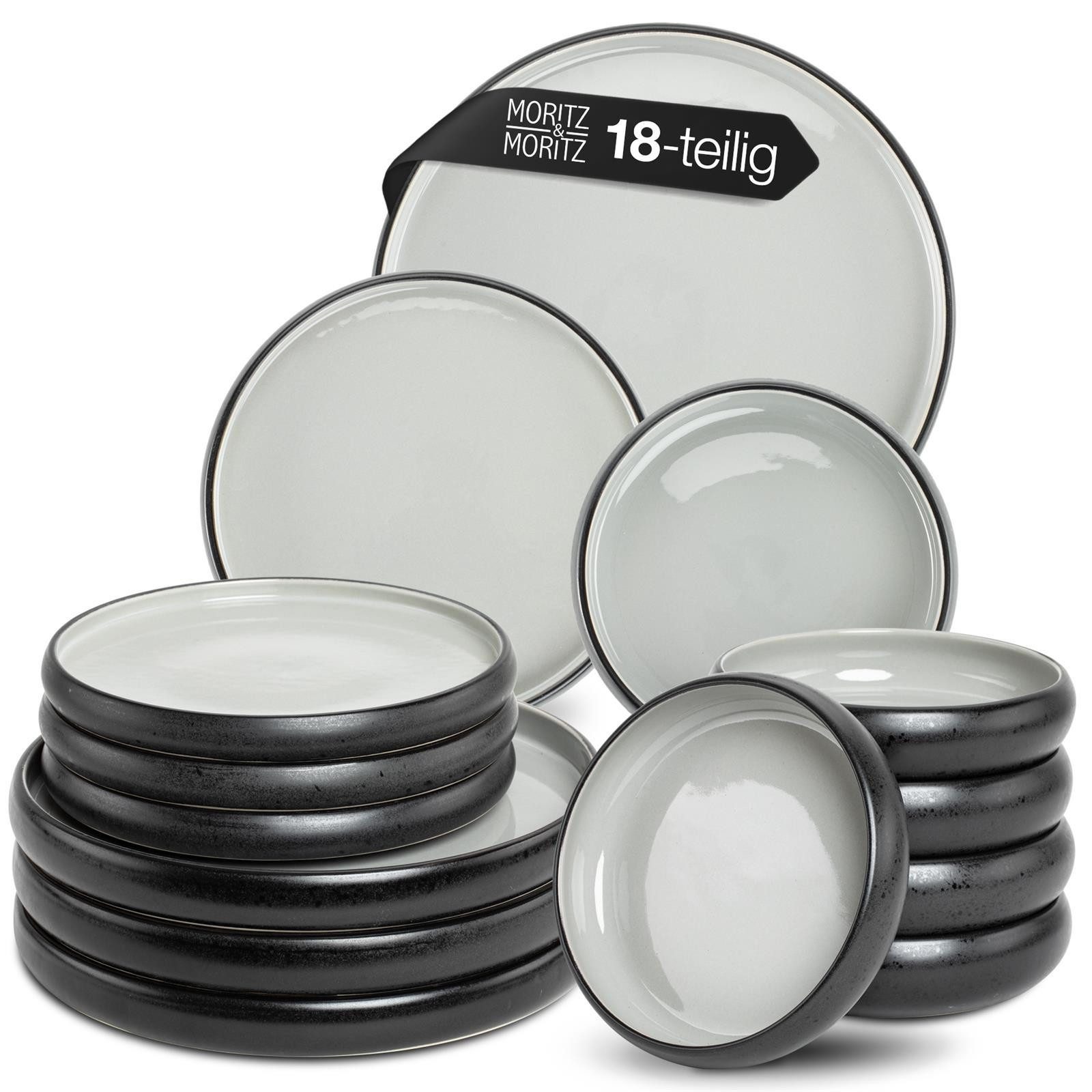 Moritz & Moritz Tafelservice SOLID UNI Geschirrset Grau (18-tlg), 6 Personen, Steinzeug, Kombigeschirr für 6 Personen