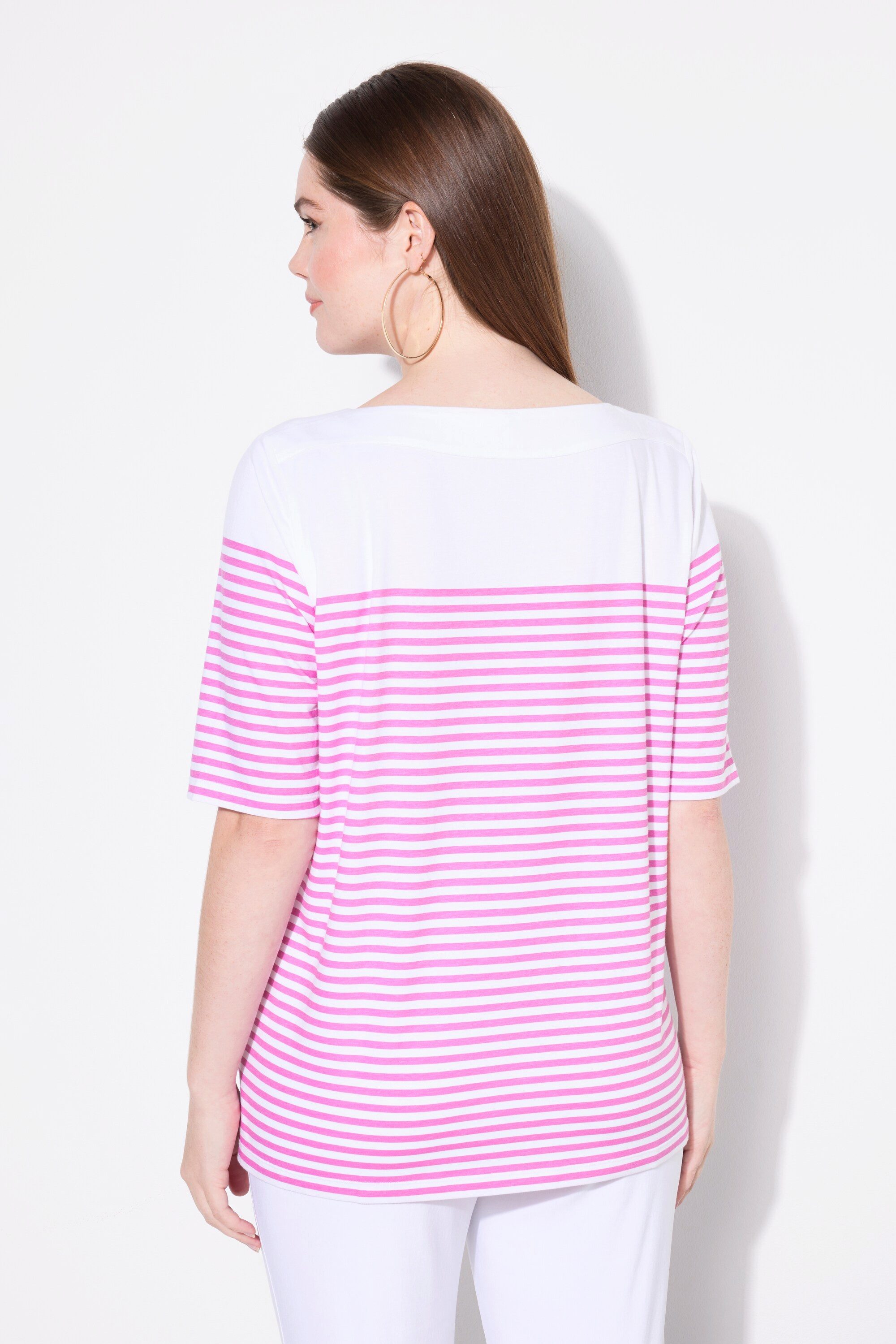 Ulla Popken T-Shirt T-Shirt Bretonringel U-Boot-Ausschnitt Halbarm
