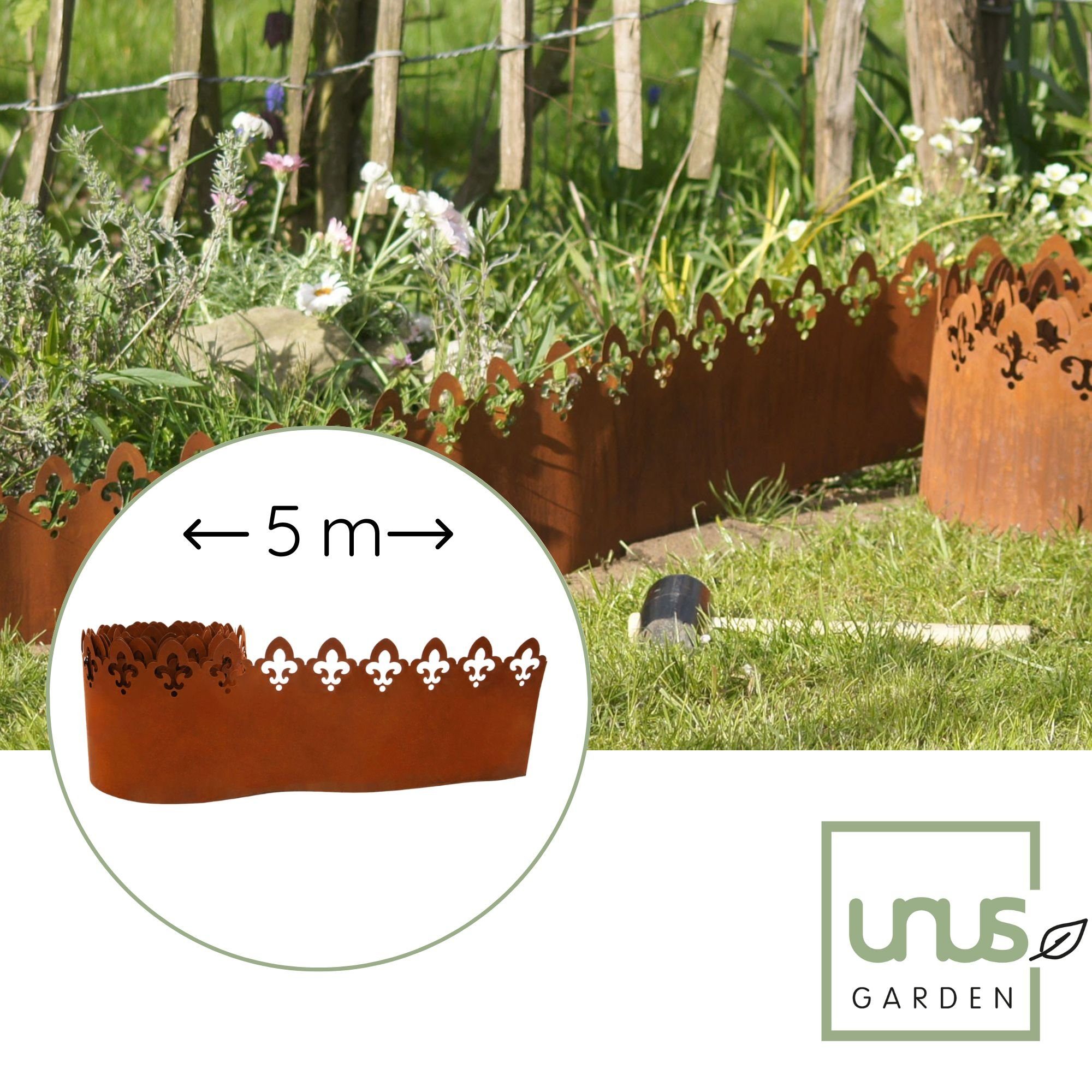 UNUS GARDEN Rasenkante Rasenkante Rostoptik Ornamentoptik 21x500 cm, LxH: 500x21 cm, 21 cm hoch