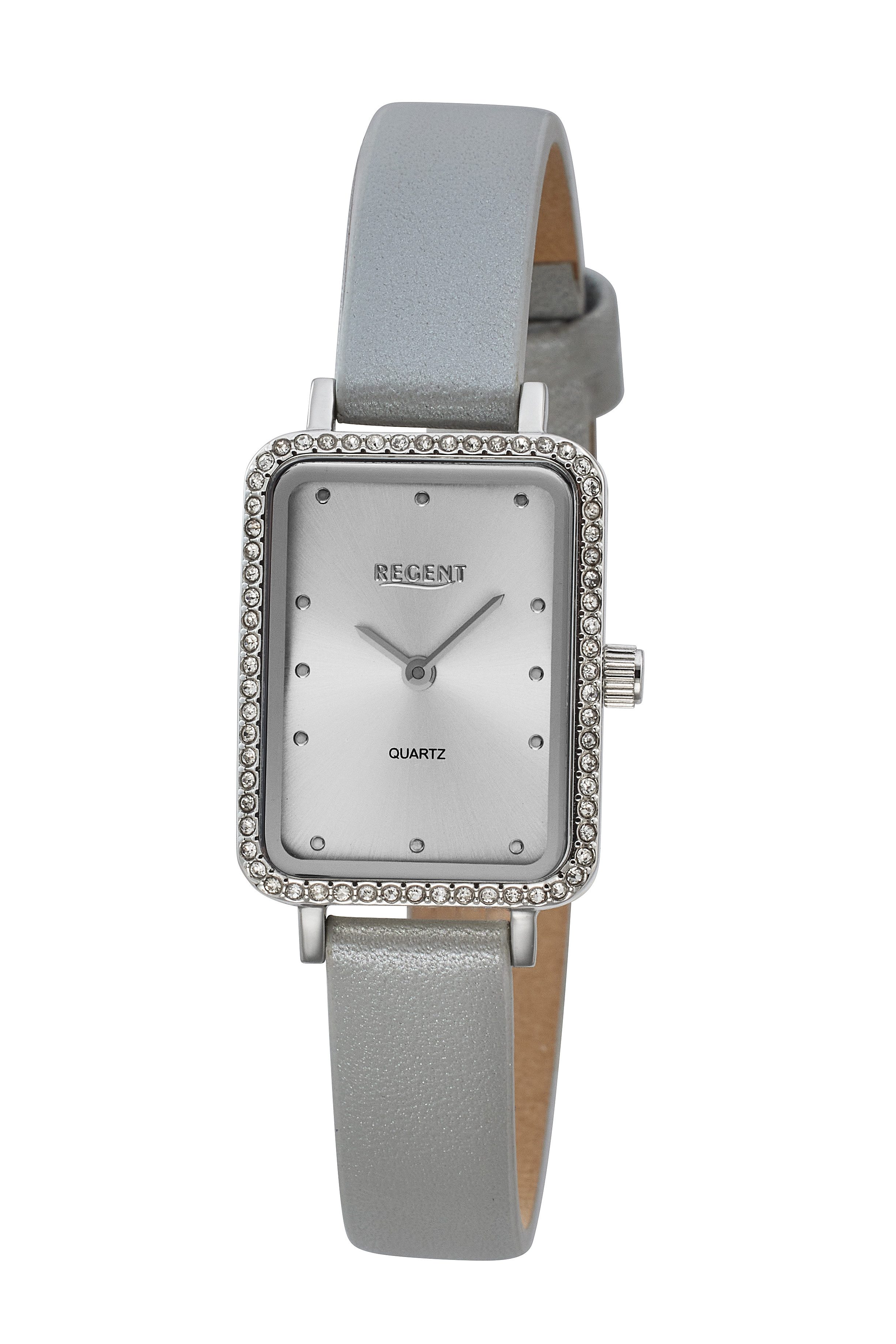 Regent Quarzuhr BA-902, Armbanduhr, Damenuhr, Lederarmband, analog, Glassteine