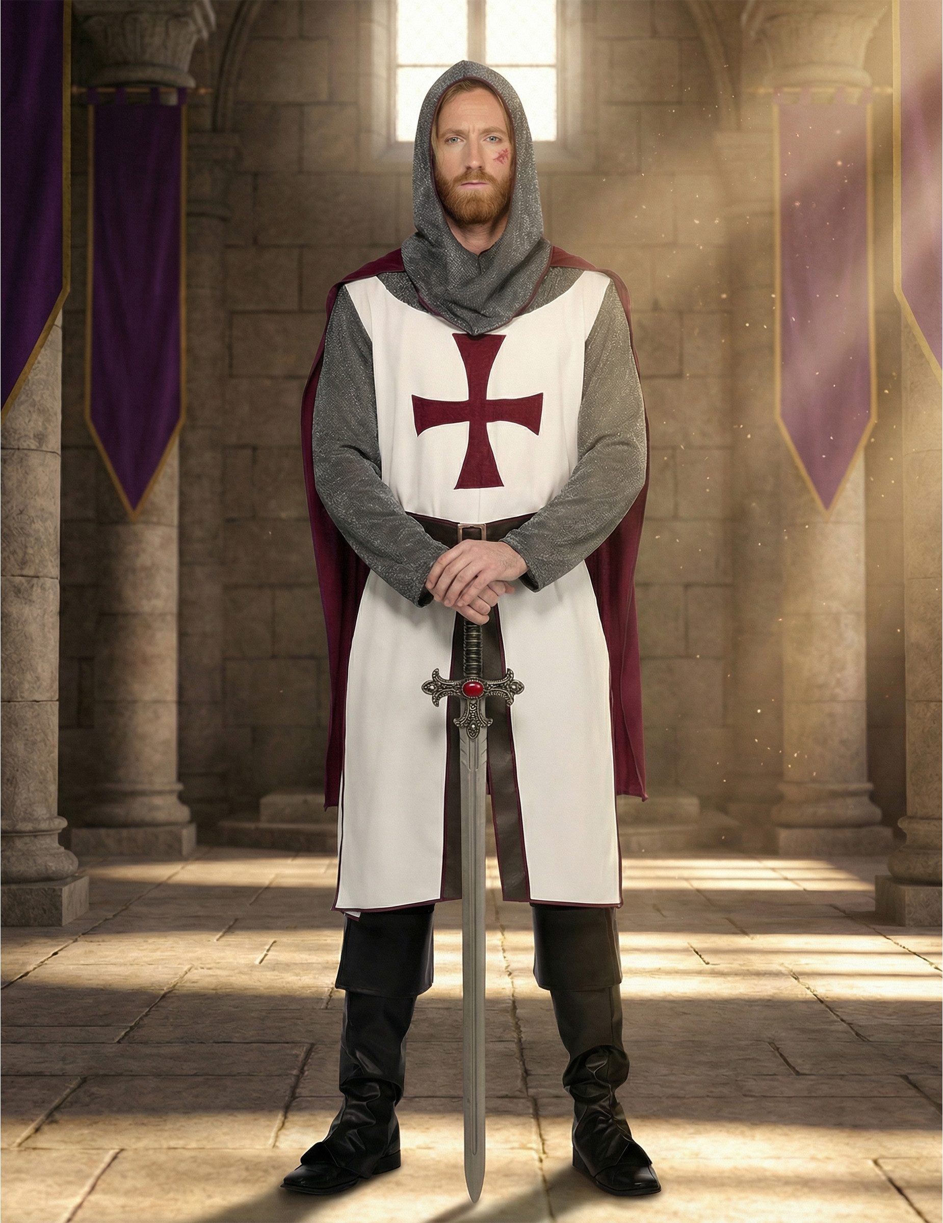 Wilbers Kostüm Tempelritter Luxus Herrenkostüm weiß rot grau