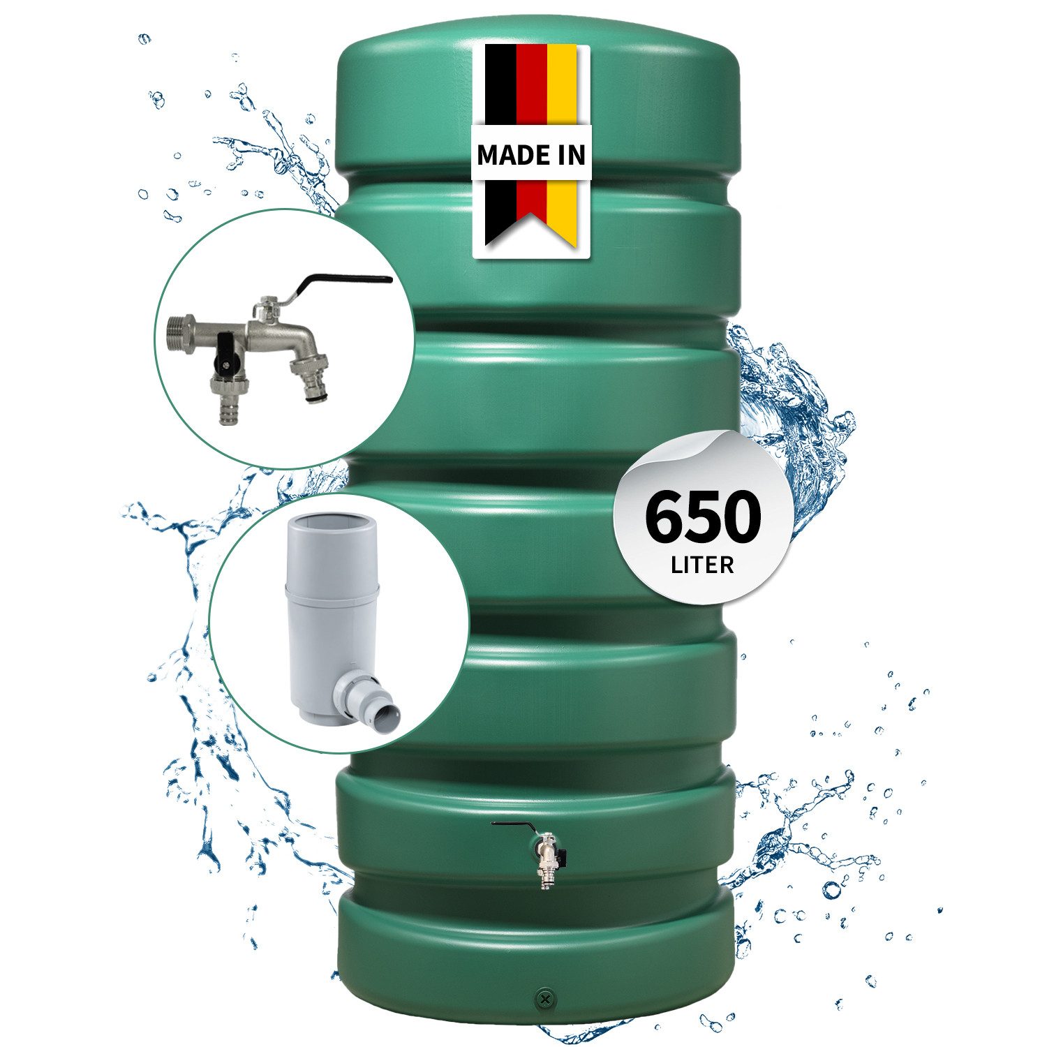 GARANTIA Regentonne CLASSICO Regentonne Komplett-Set 650 L, dunkelgrün, 650 l